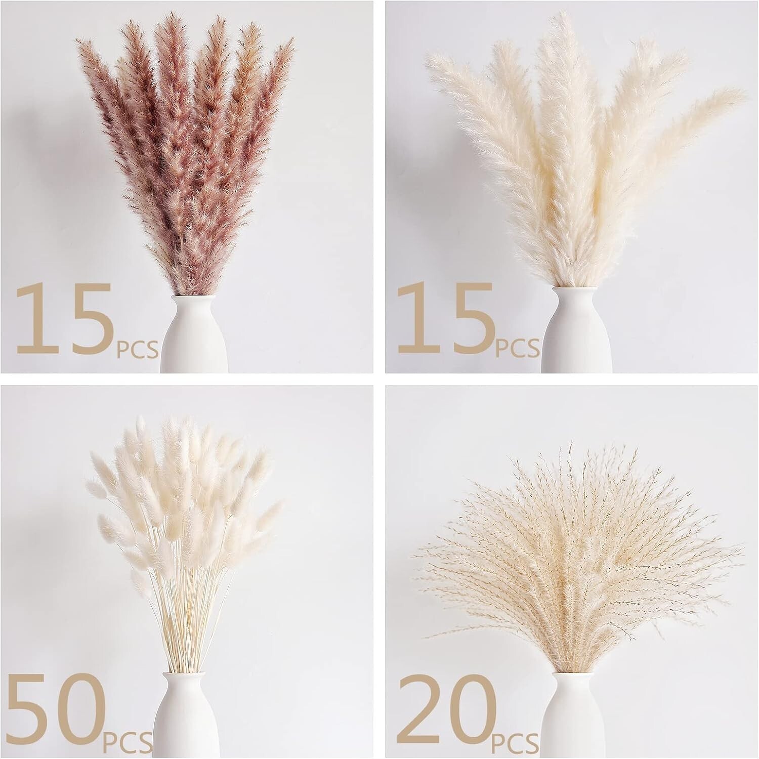 Chic 100-Count Pampas Grass Decor – White Bunny Tails for Stylish Interiors