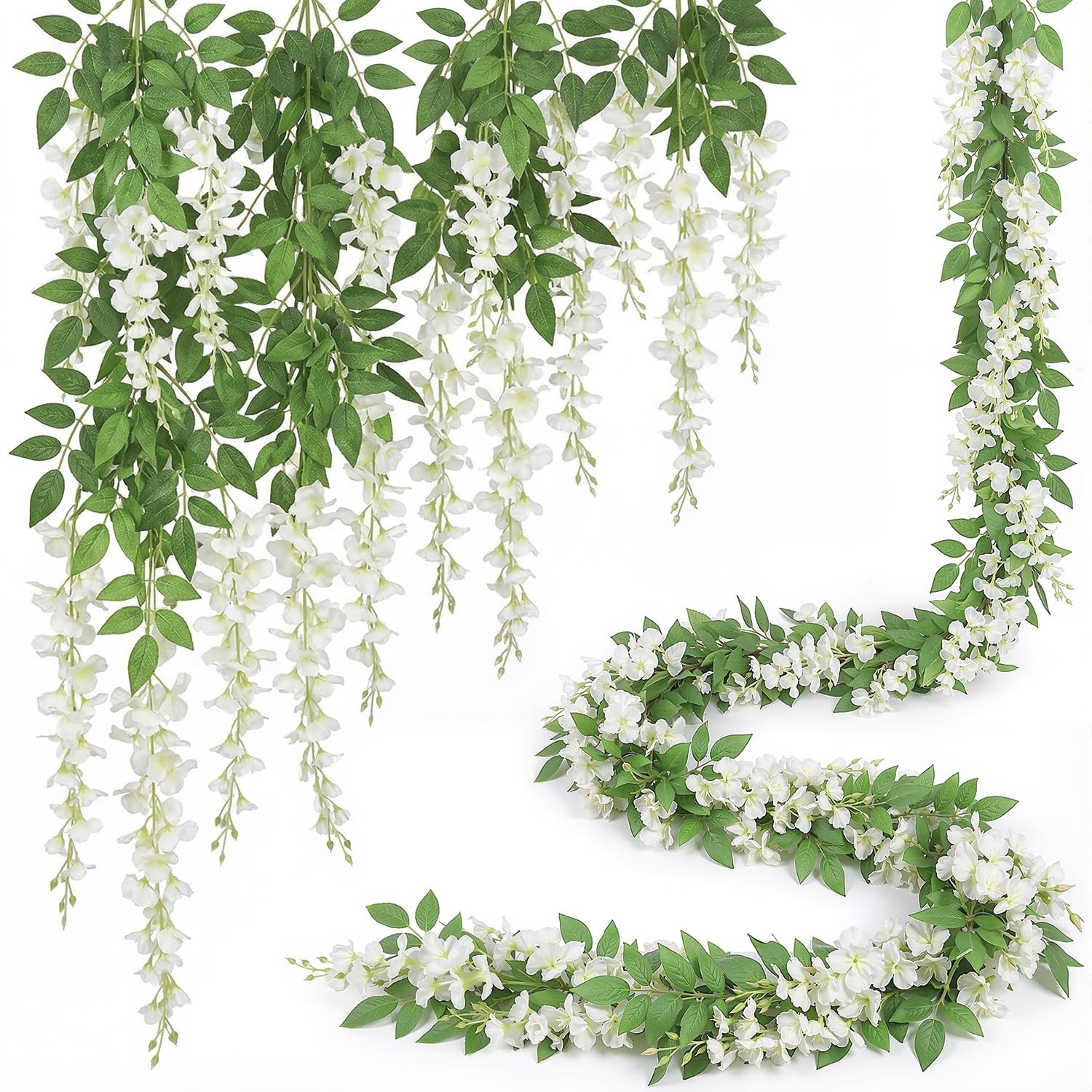 Wisteria Artificial Flowers Garland, 2Pcs Total 14.4FT White Wisteria Hanging…