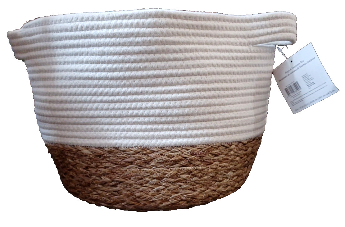 Allen + Roth Rope And Sea Grass 15″ X 12″ X 9.5″ Beige And Natural Basket