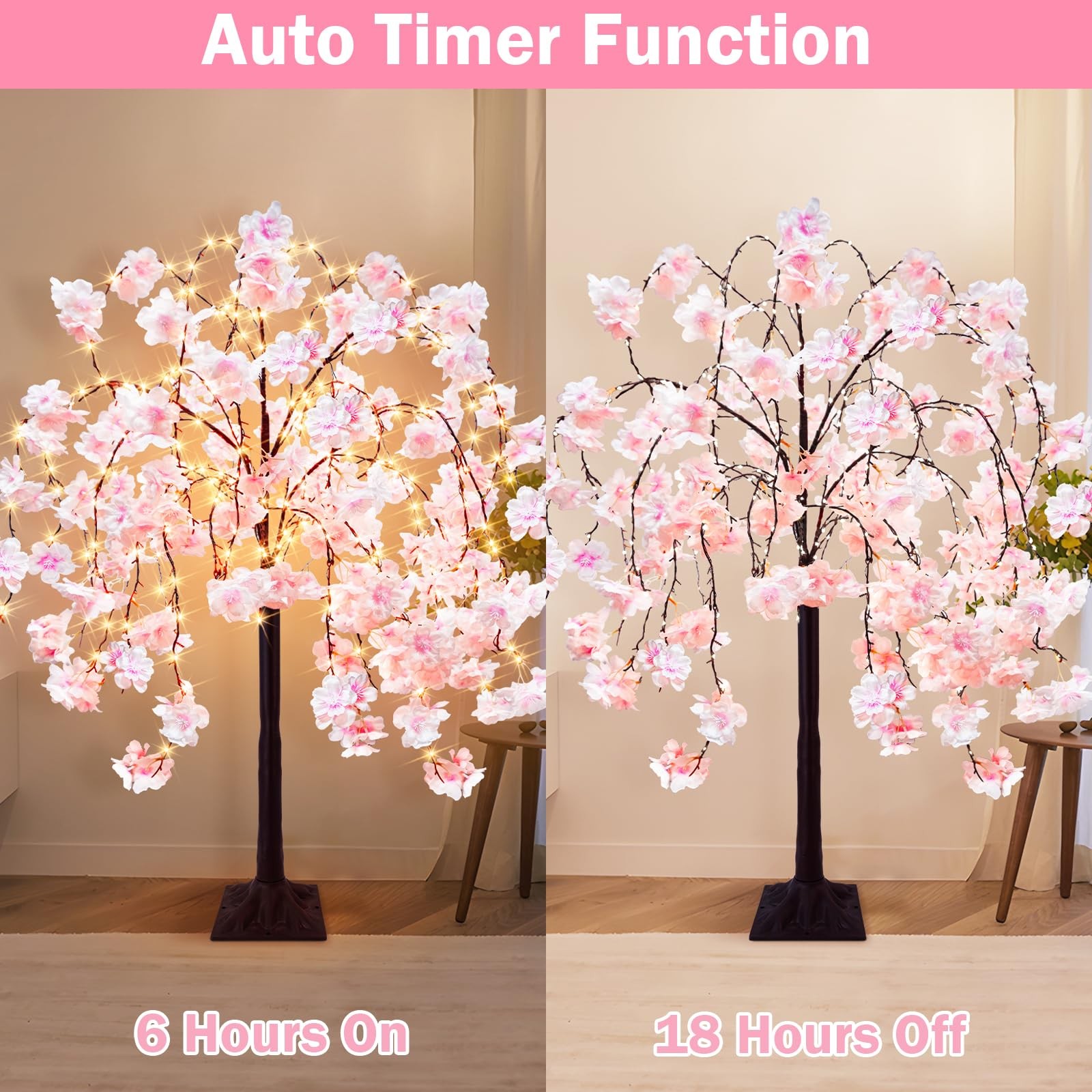 4FT Cherry Blossom Tree with 360 LED Fairy Lights Artificial Lighted Tree wit…