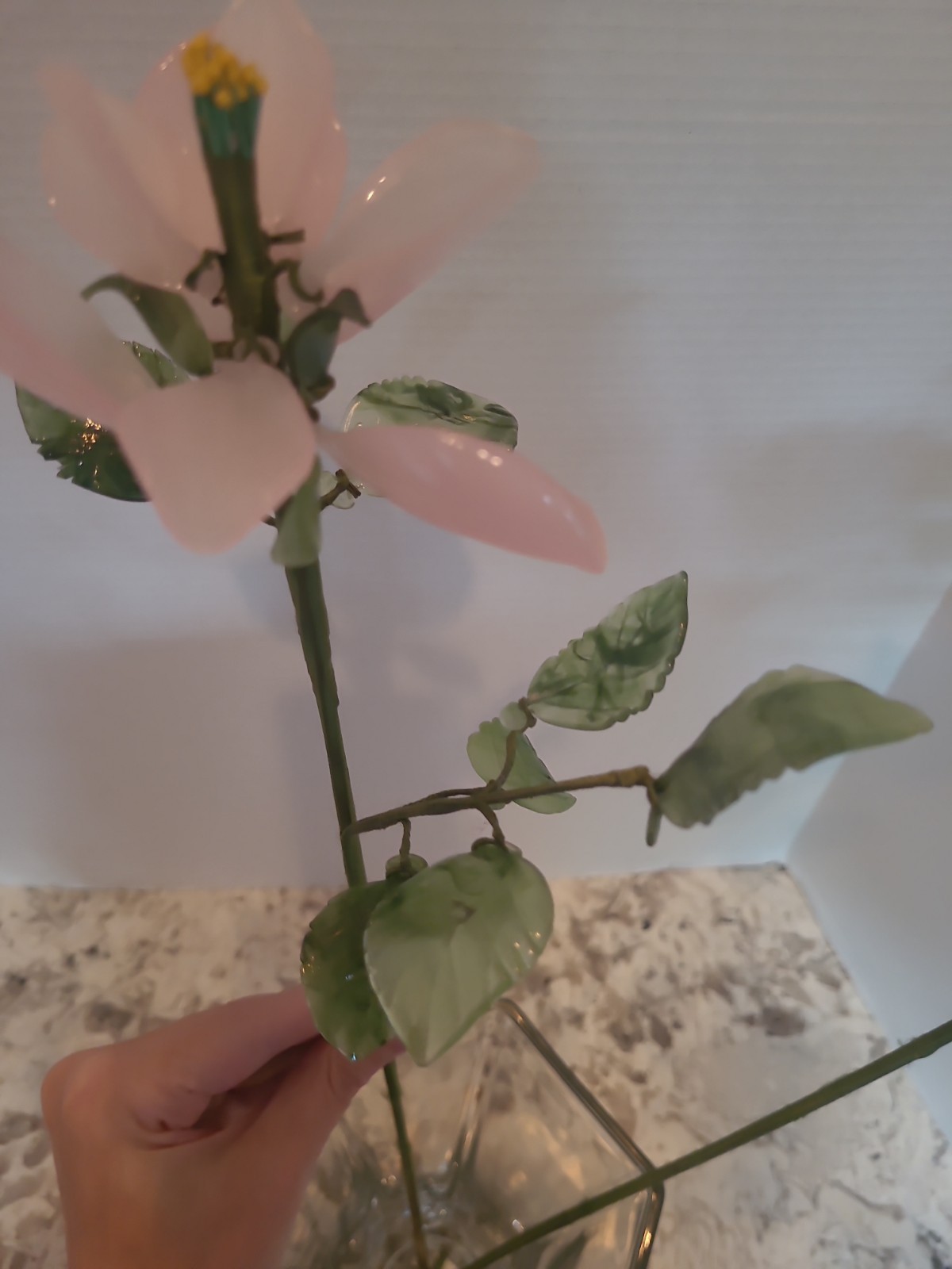 4-Vintage Porcelain Flowers With Plastic Stems Pink 25″ Long Stem
