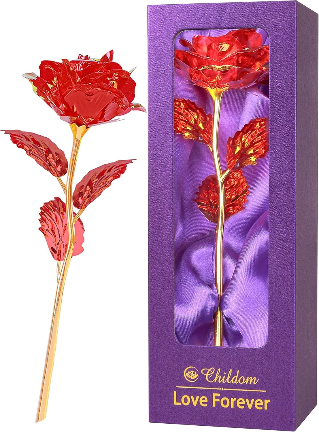 Rainbow Artificial Rose Gift with Love Stand for Mother’s Day Birthday Anniversa