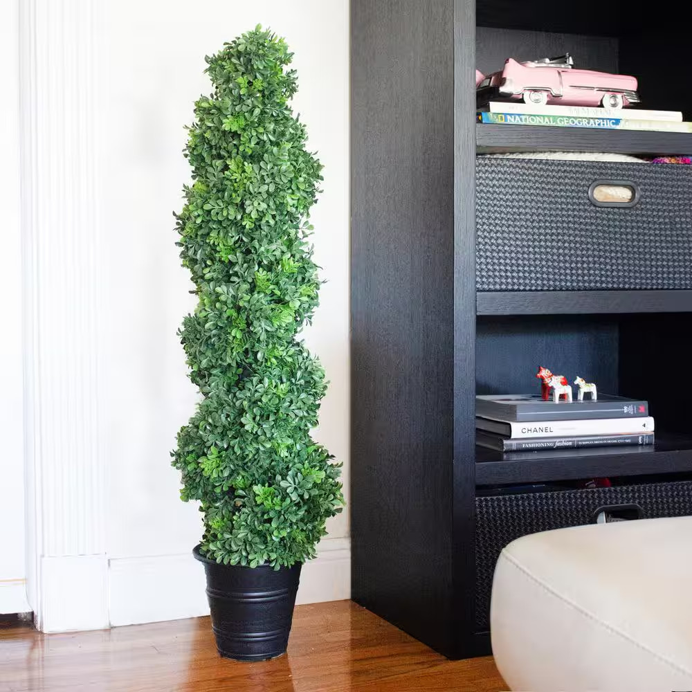 Indoor and Outdoor 48 In. Artificial Boxwood Spiral Topiary with Planter