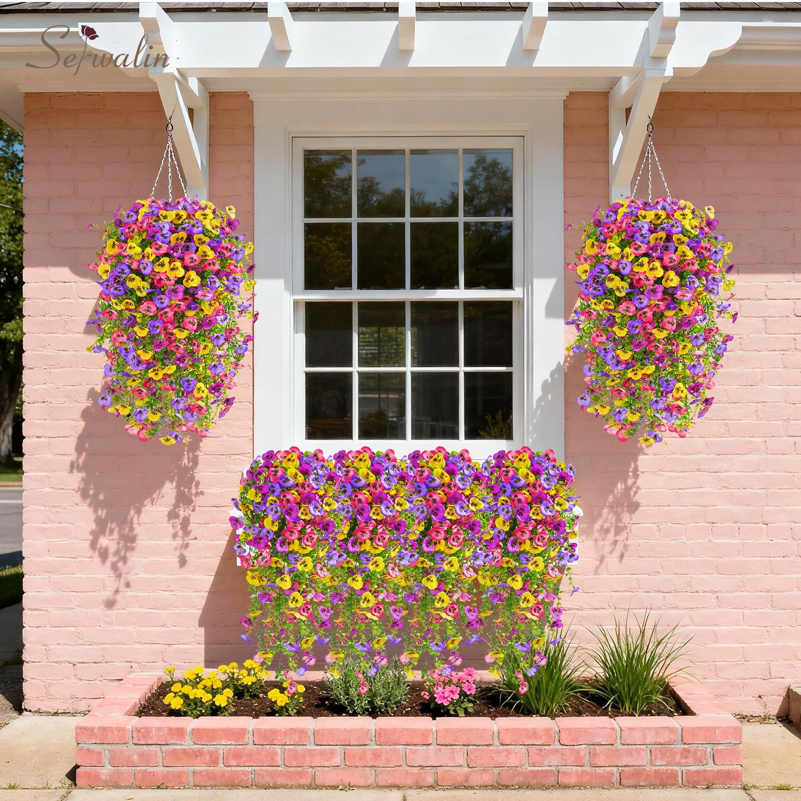 Serwalin Artificial Fake Hanging Flowers for Outdoors Planters,6PCS UV Resist…