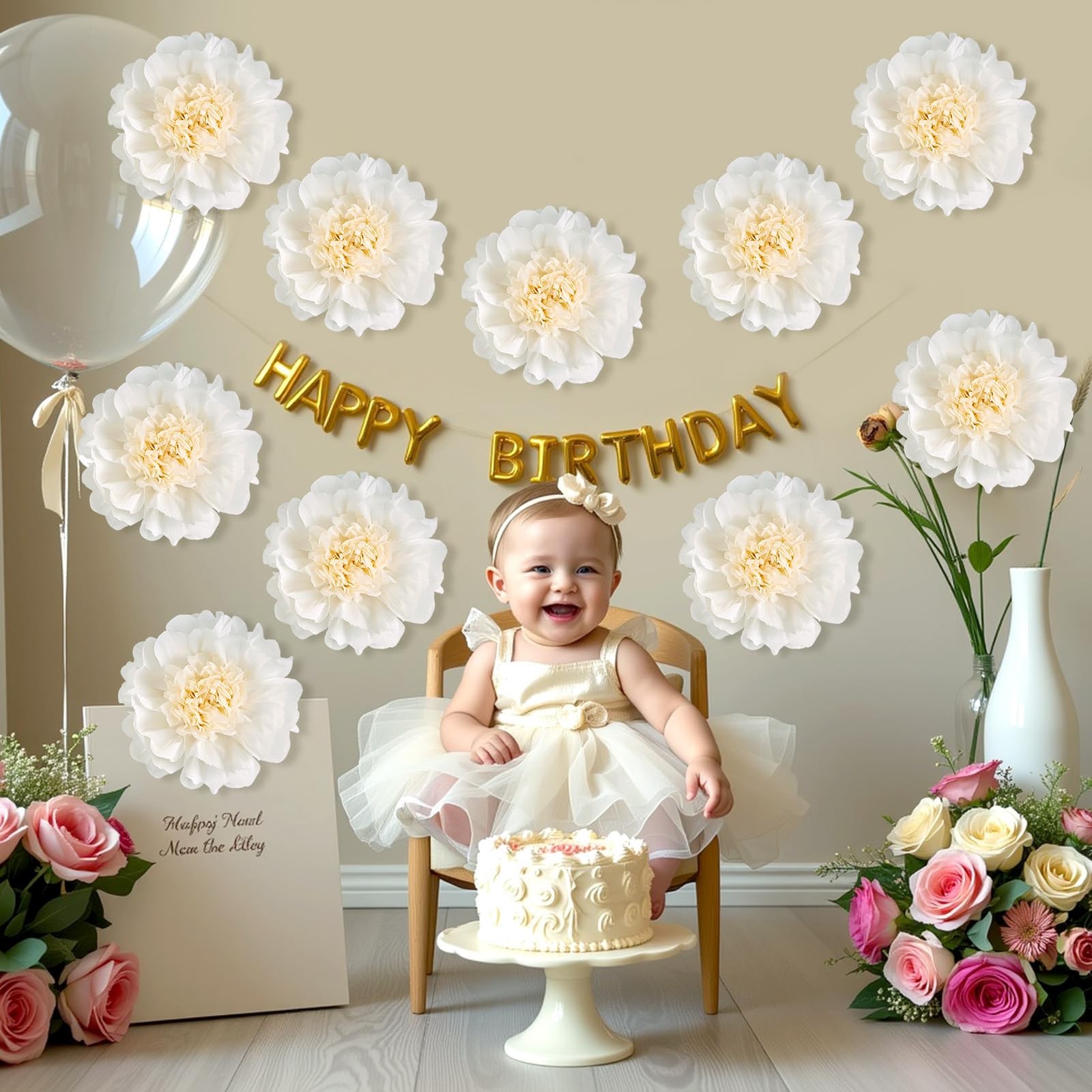 12 PCS White Paper Flowers 12 Inch Giant Tissue Crepe Artificial Large Wall