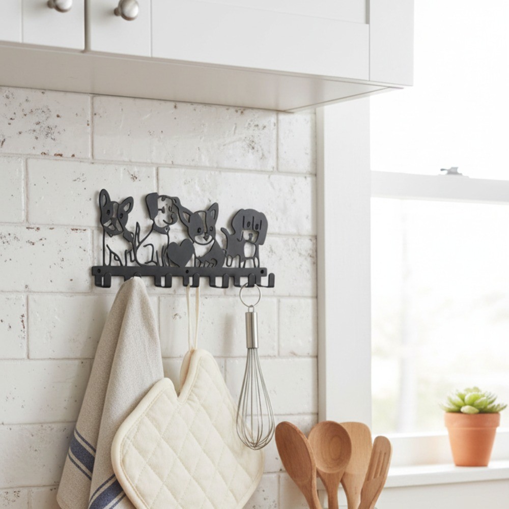 Cartoon Dogs Metal Wall Hook – Rustproof Modern Living Room Bedroom Decor 1PC