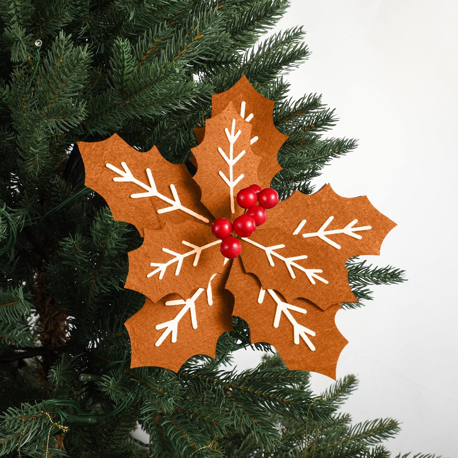 8 PCS 9 Inch Gingerbread Poinsettia Christmas Tree Picks Decorations Felt Art