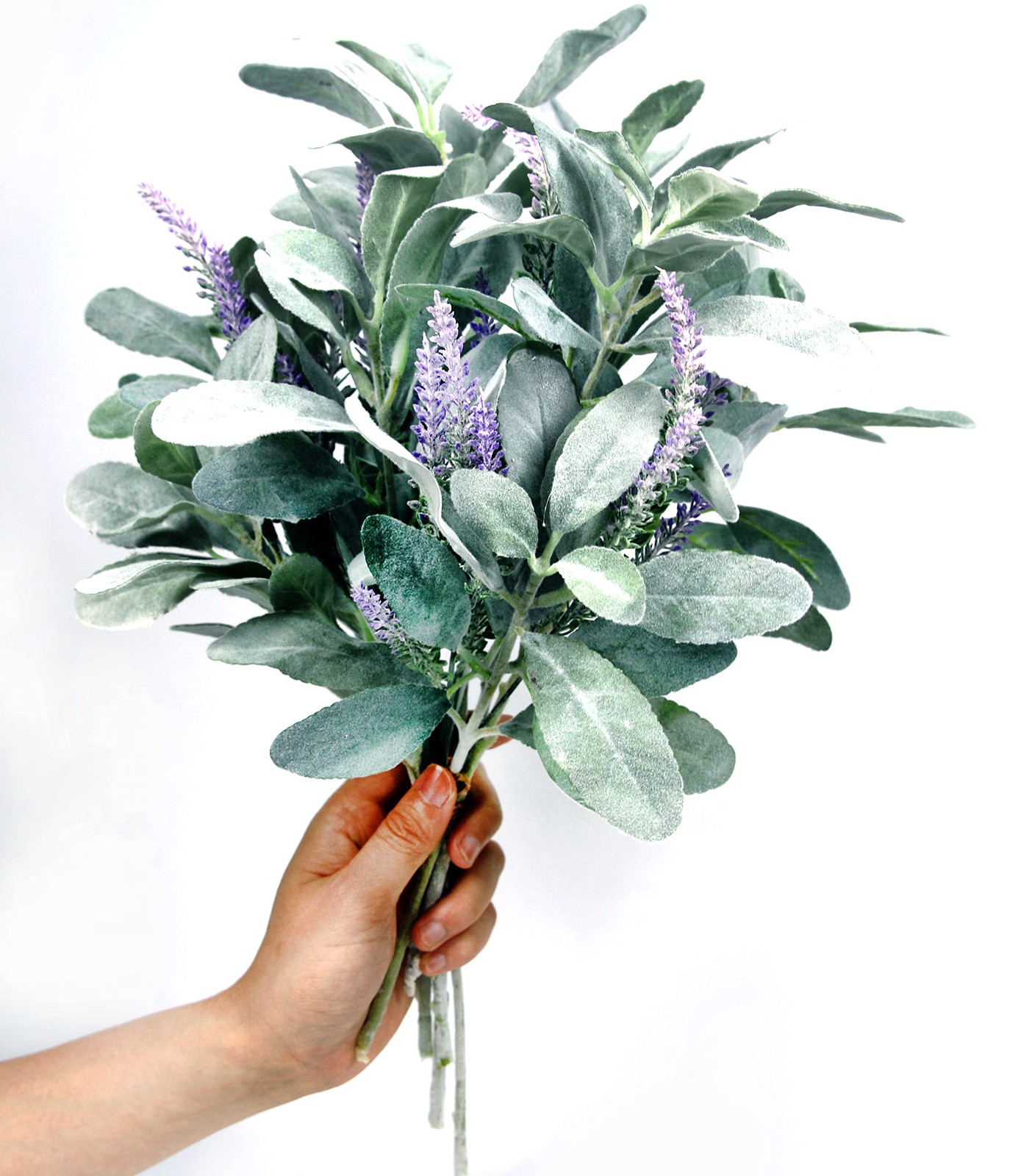 Tinsow Artificial Flocked Lambs Ear Leaves Dusty Miller Stems Flocked Oak Leaves