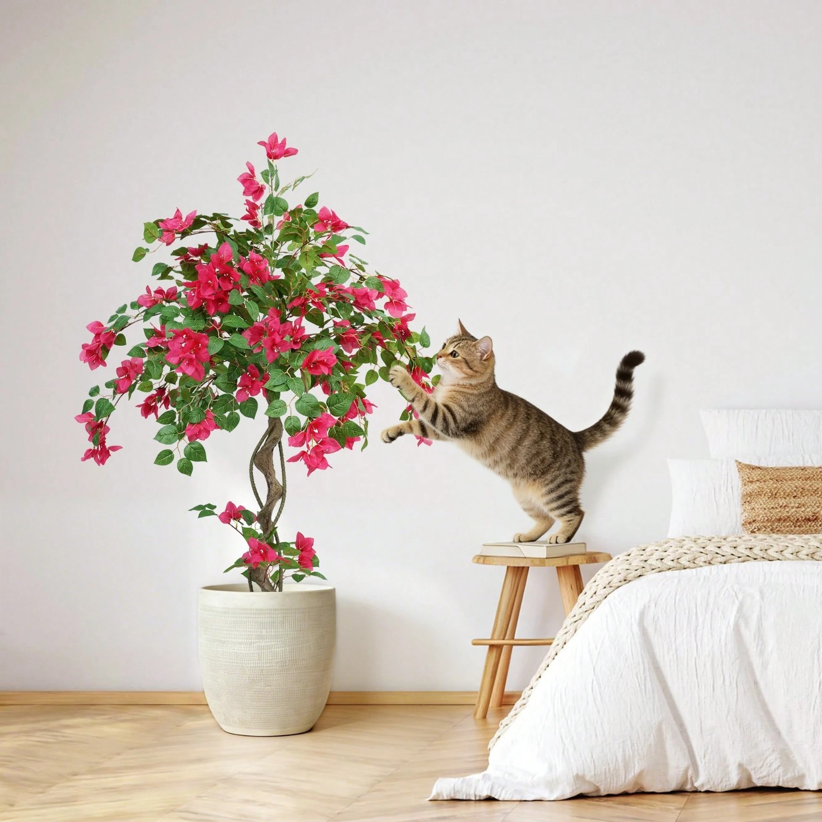 Artificial Bougainvillea Tree Pink Flowers Faux Plant 3 4 5 FT Indoor Outdoor