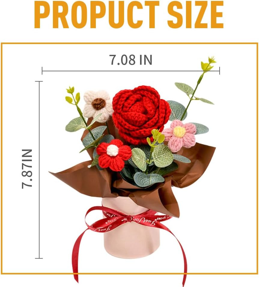 Crochet Medium Rose Flower Bouquet: Handmade Knitted Bouquet for Mother’S Day Bi