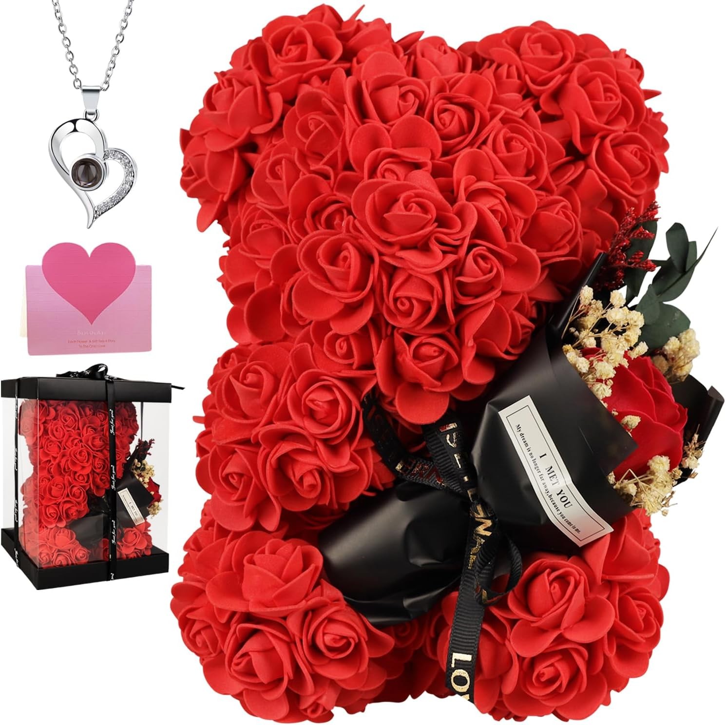 Valentines Day Gifts for Romantic Forever Preserved Roses Floral Teddy Bear