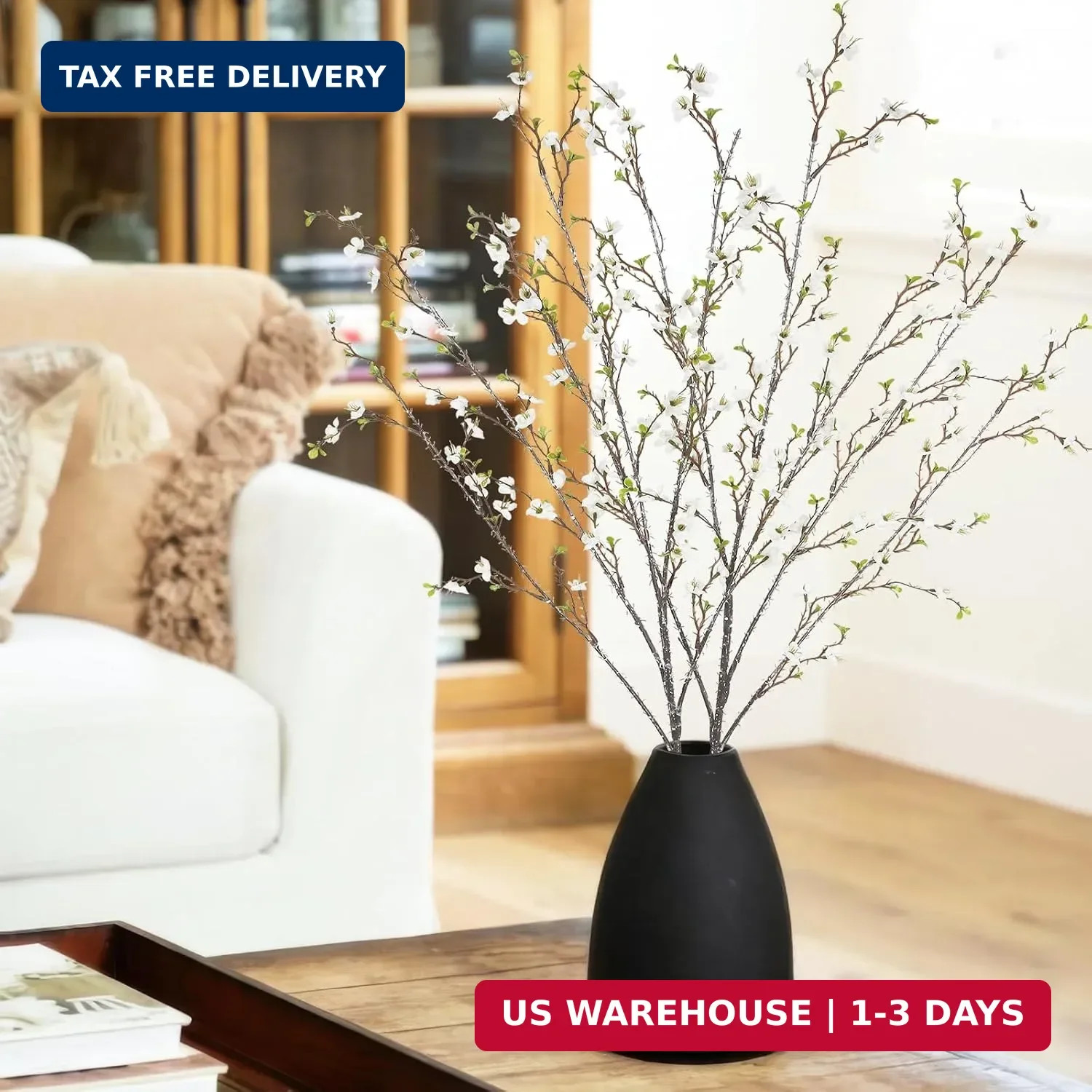 CISDUEO 2Pcs Artificial Cherry Blossom Branches 43.3″ Long Stem Faux Plum Blosso
