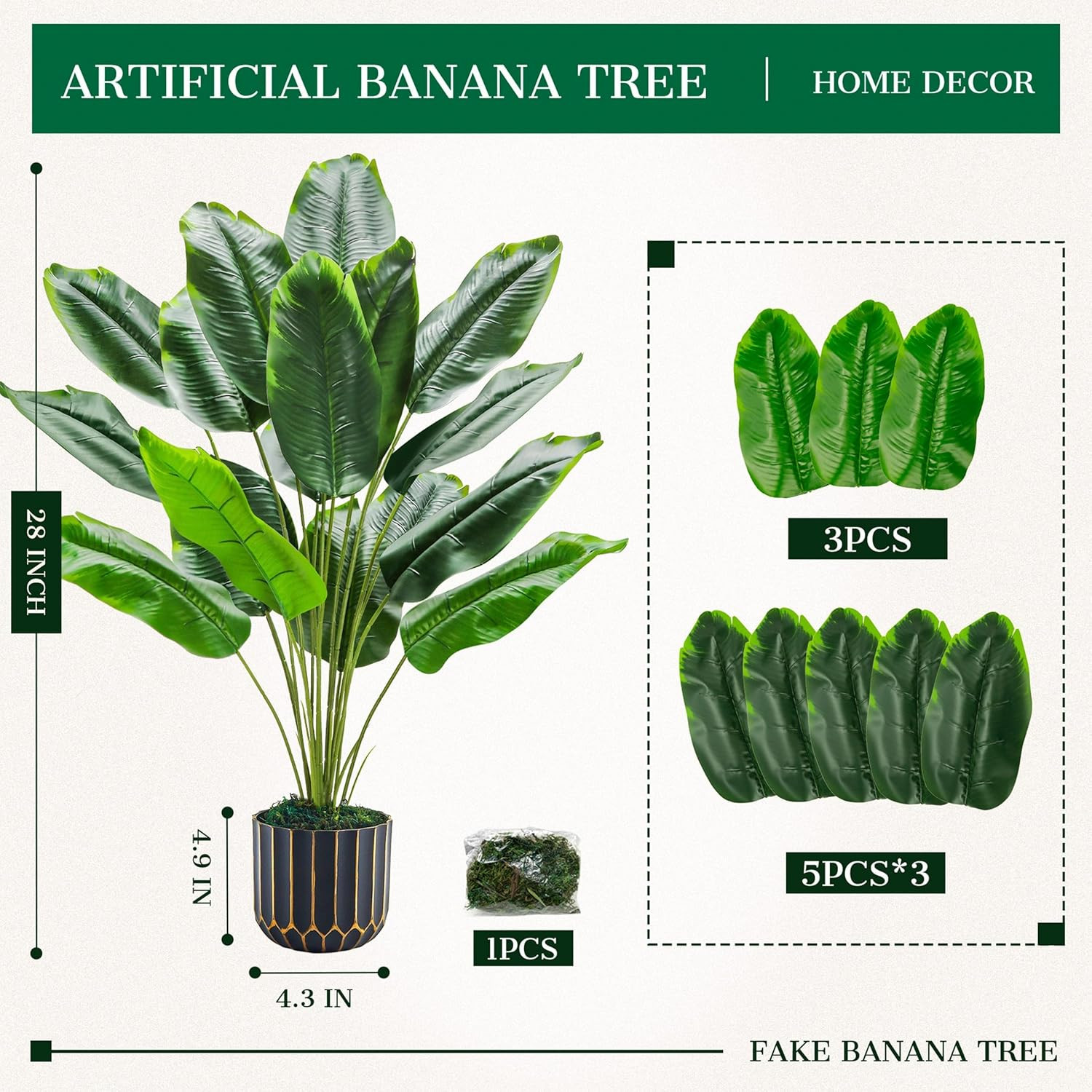 28″ Bird of Paradise Artificial Tropical Fake Medium Potted Plants Banana Tree F