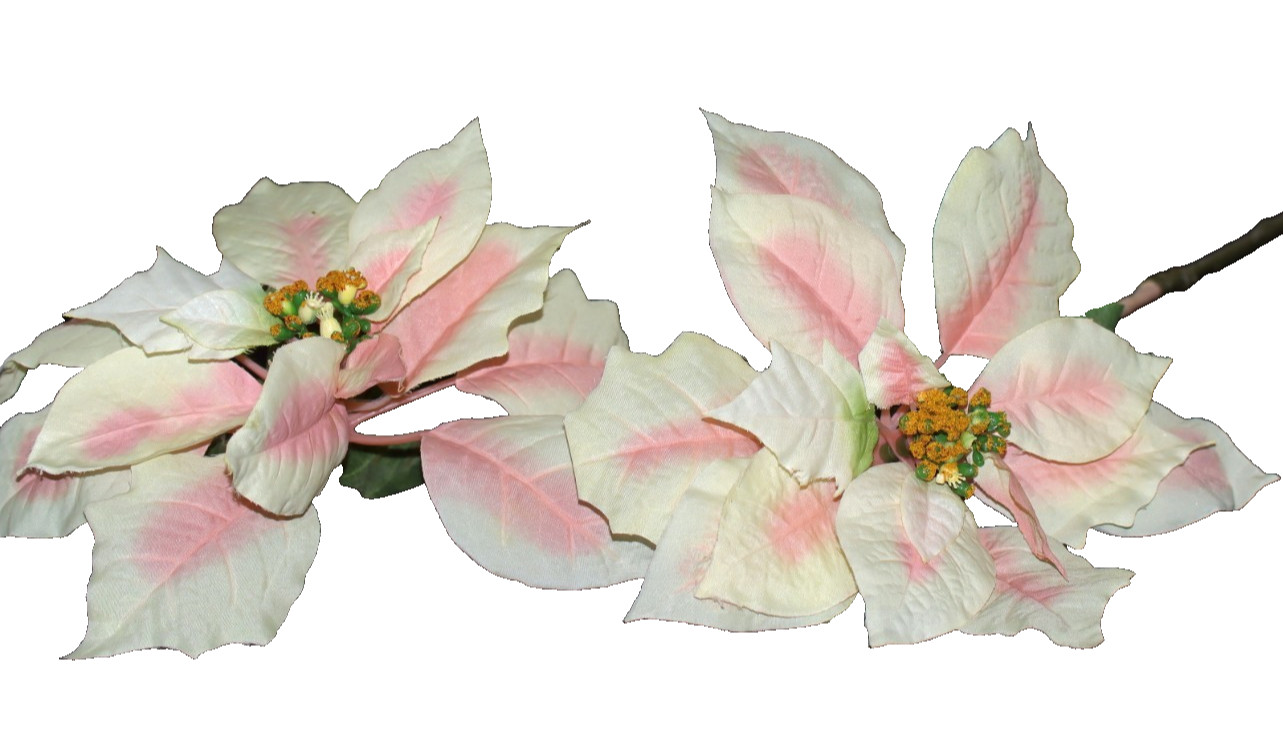 2 vintage Large Pink Poinsettia Floral w/long Stems 25″ each Victorian style