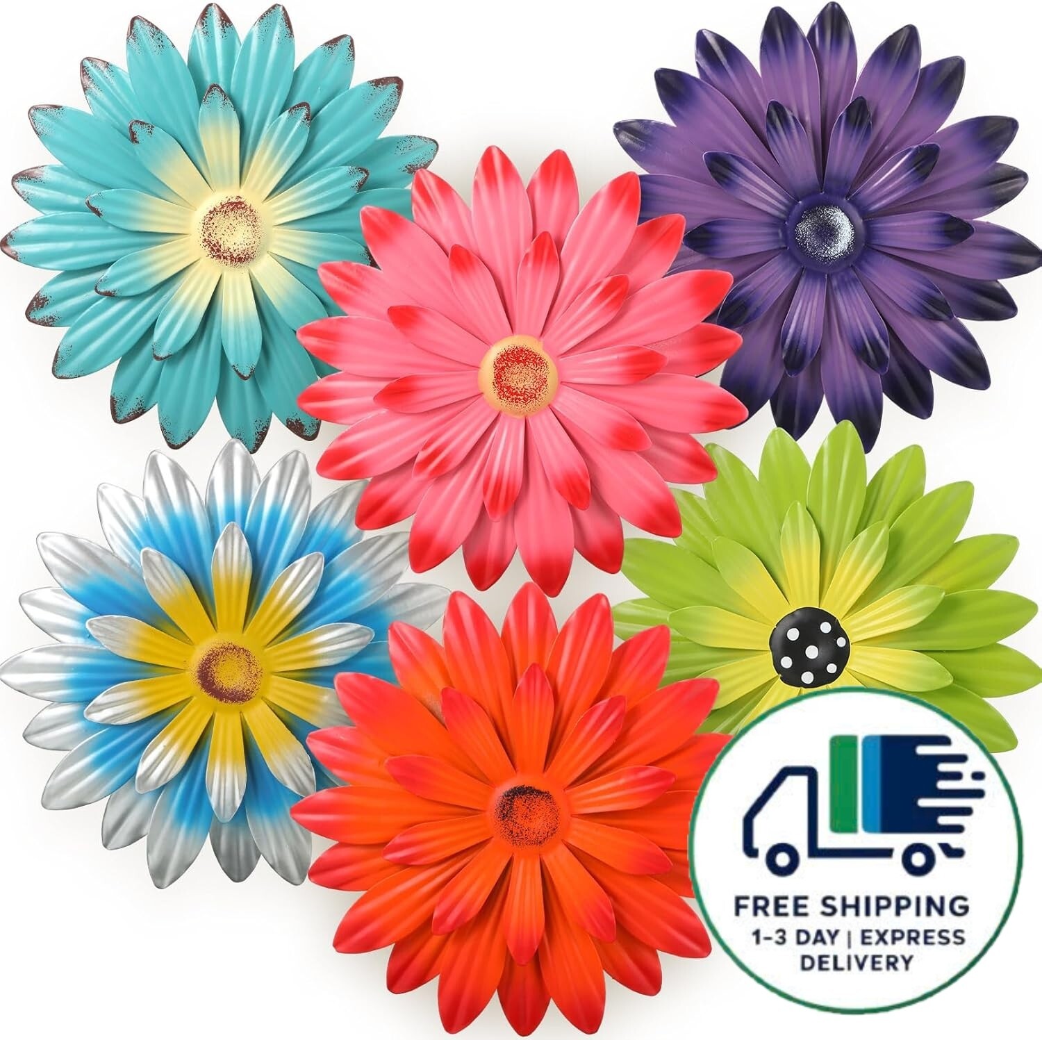 6 piezas de flores de metal para decoración de pared, girasoles, colgantes para