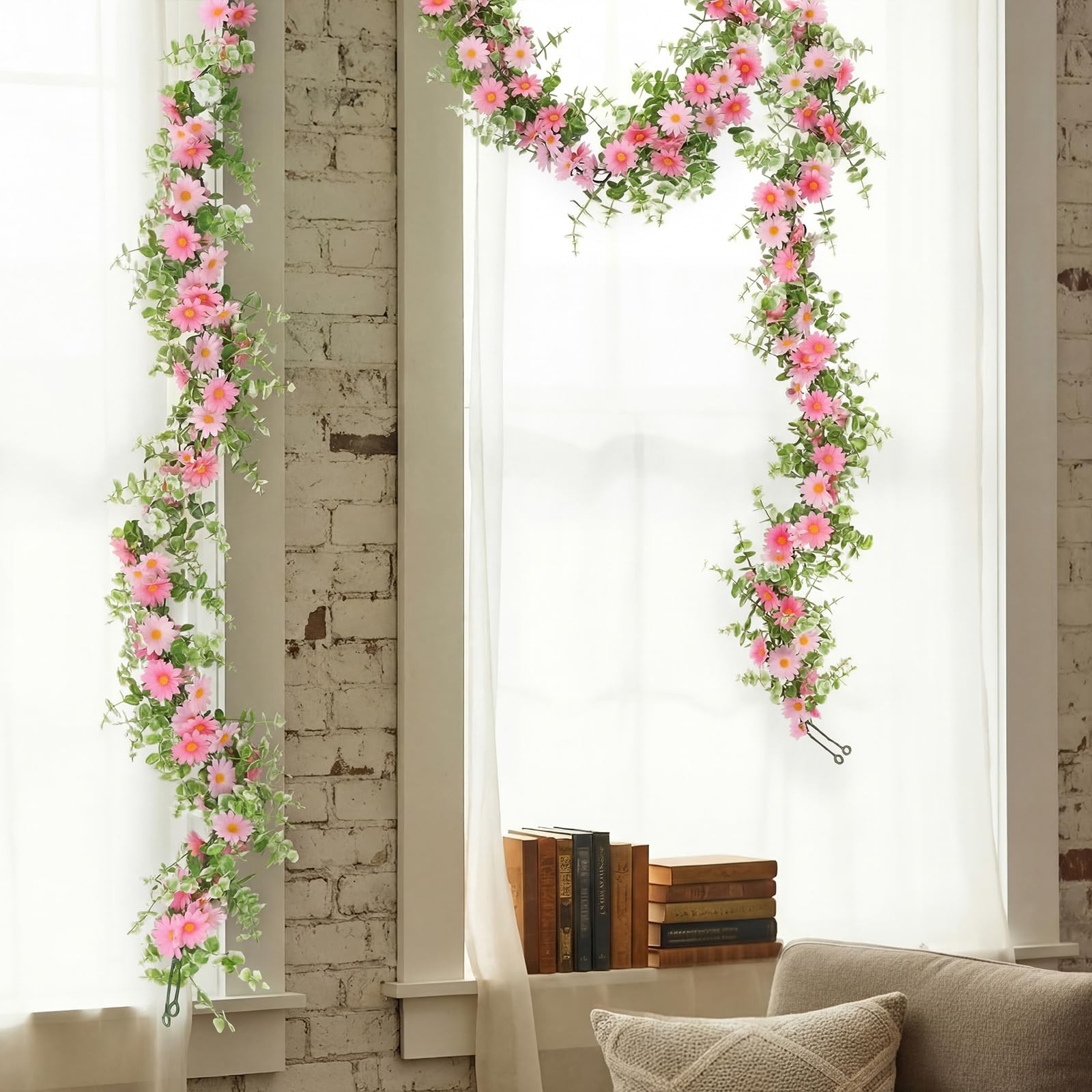2 Pcs 6 Ft Artificial Daisy Garland with 100 Fake Flowers Hanging Vine Spring…