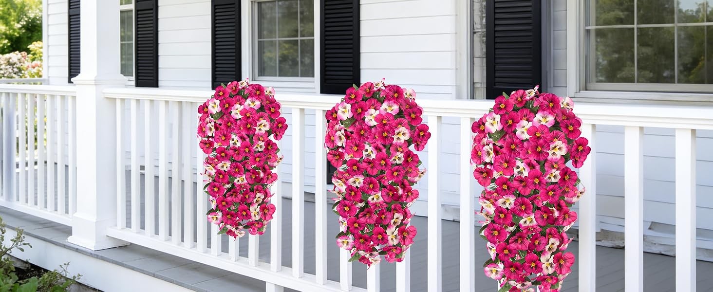 Artificial Flowers for Outdoors, 2pcs Faux Silk Pansies Flowers UV Resistant