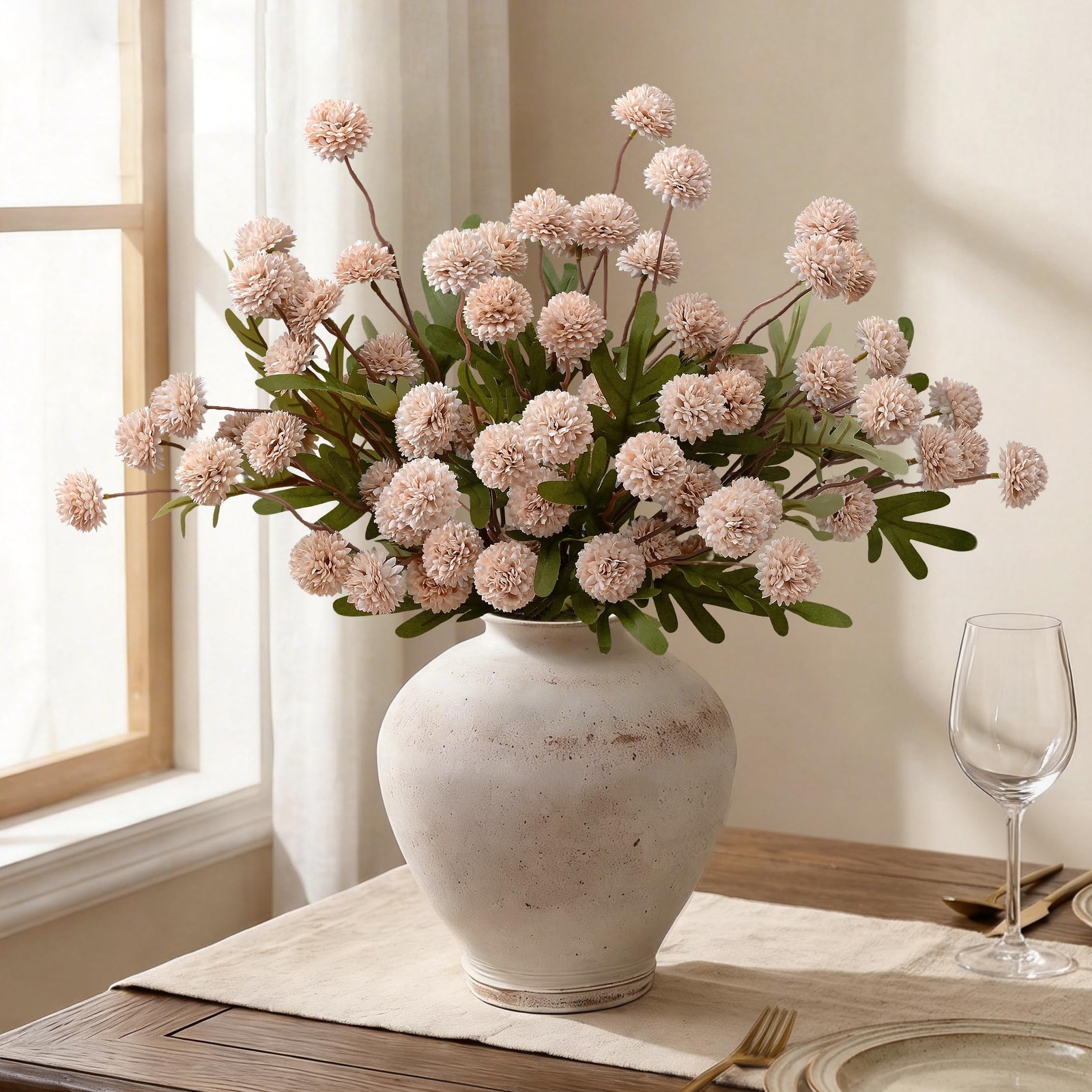 10pcs Fake Silk Pompon Mum Artificial Flowers, Bulk Faux Mini Chrysanthemums,…