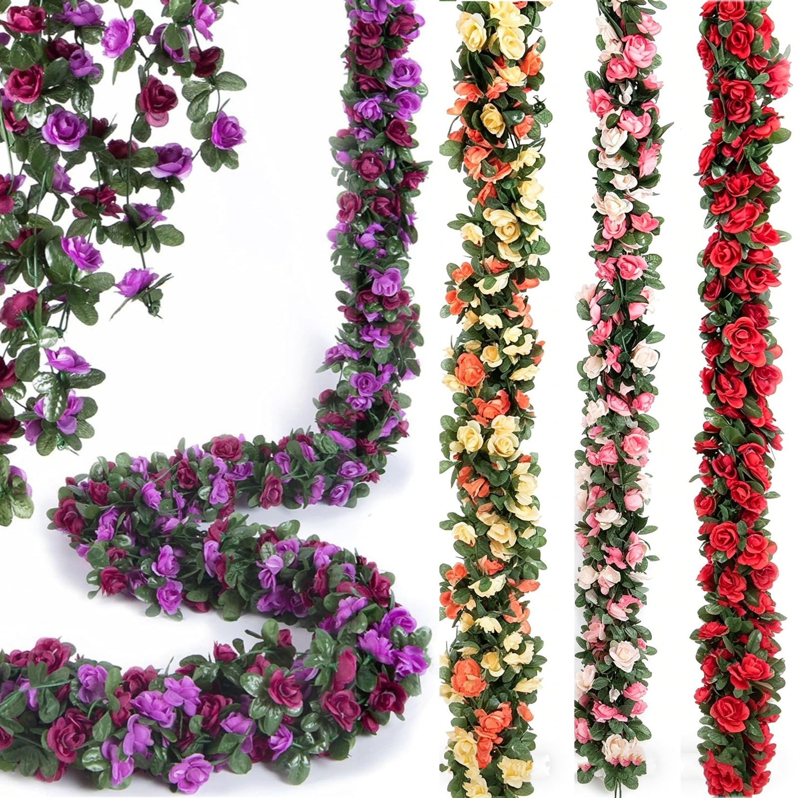 9Pcs Fake Rose Vines 8.2ft Artificial Flower Garland 45 Heads Wedding Arch Wall