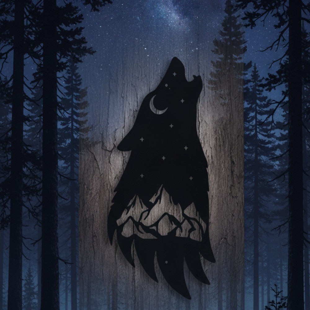 Gothic Howling Wolf Black Metal Wall Art Dark Academia Room Halloween Decor