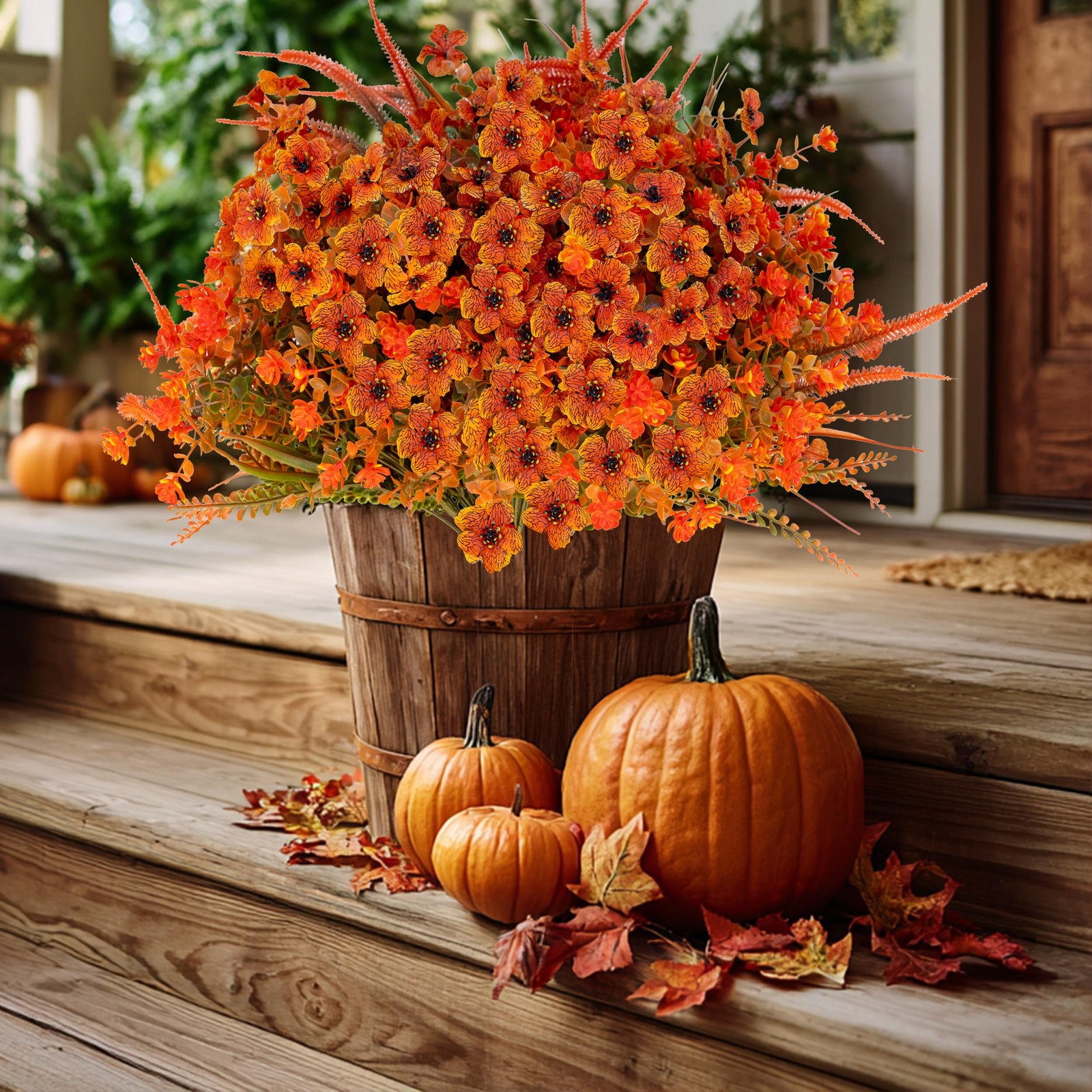 Artificial Fall Flowers for Outdoors Fake Mums – 16 Bundles Faux Fall Decor P…