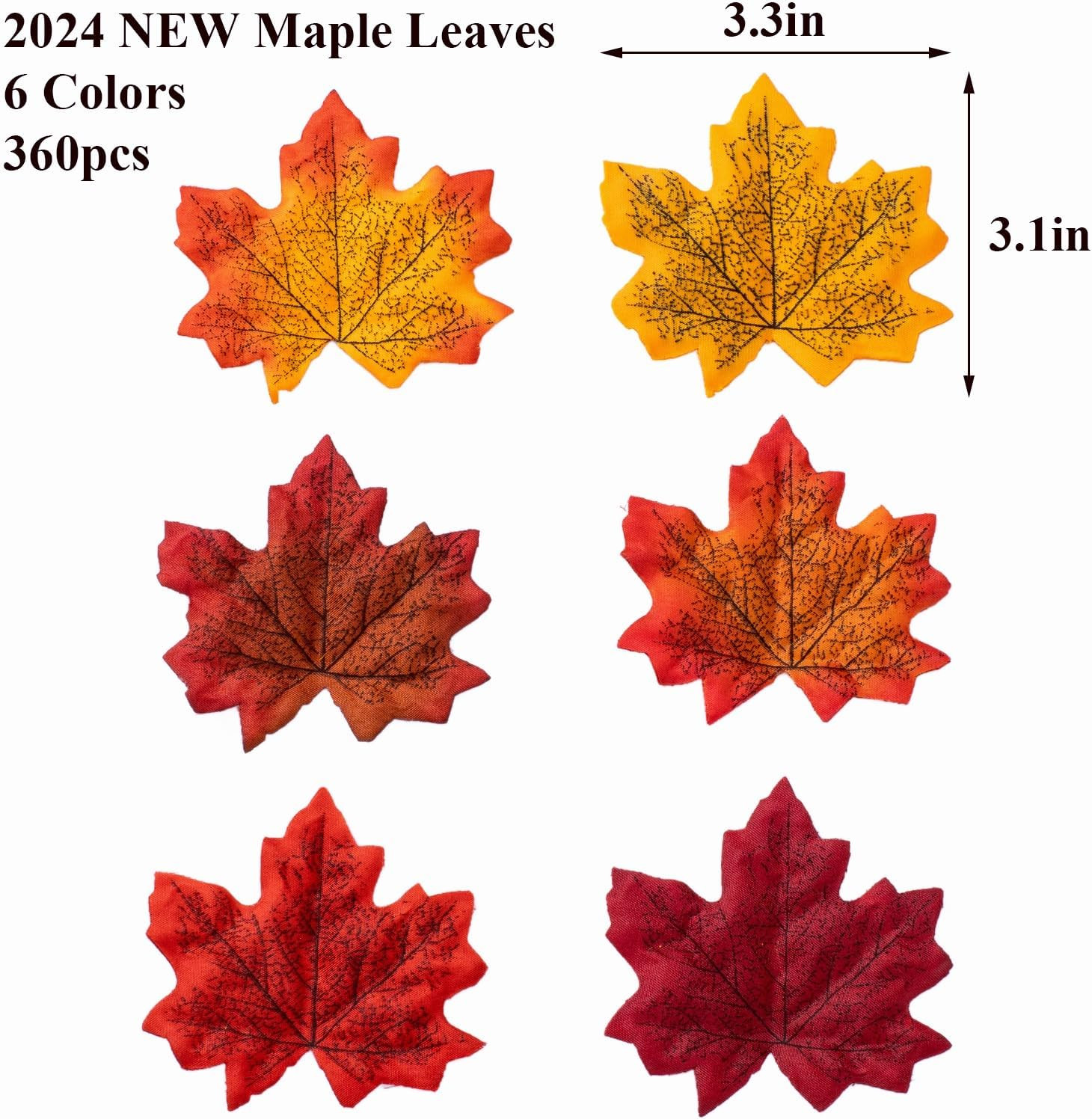 360 Pcs 8Cm/3.1Inch Artificial Maple Leaves 6 Colors Fall Leaves Thanksgiving Da