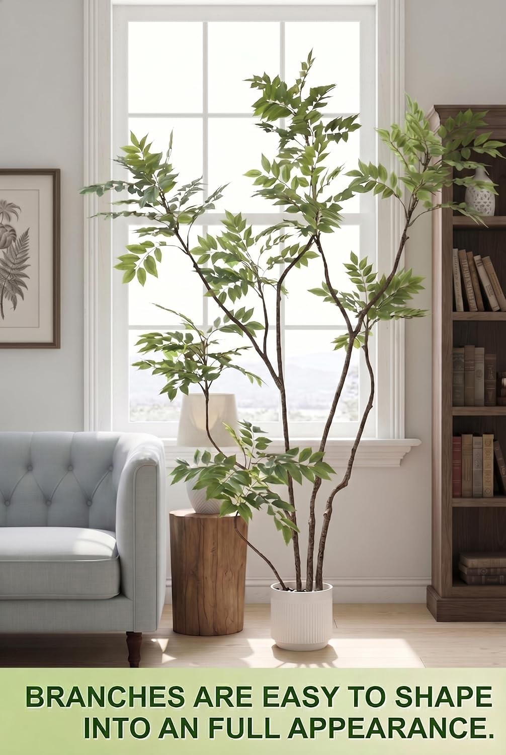 6.5FT Artificial Sumac Tree Faux Mahonia Fortunei Tree with White Pot for Hom…