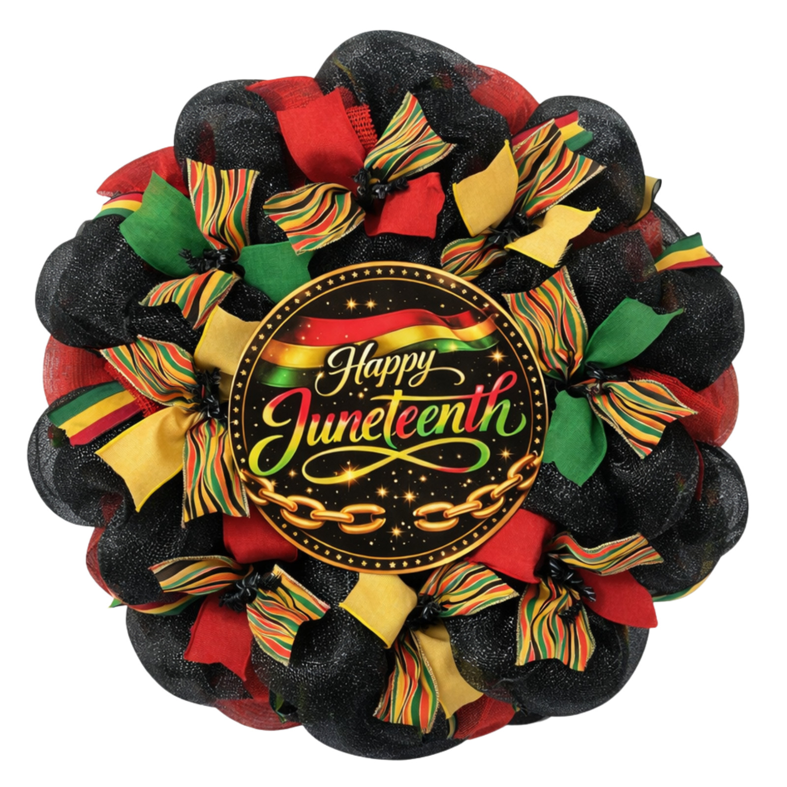 Happy Juneteenth Handmade Deco Mesh Wreath