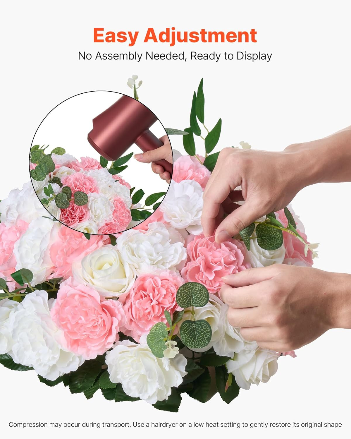 10 PCS Pink & White Rose Flower Ball Centerpieces for Weddings & Home Decor