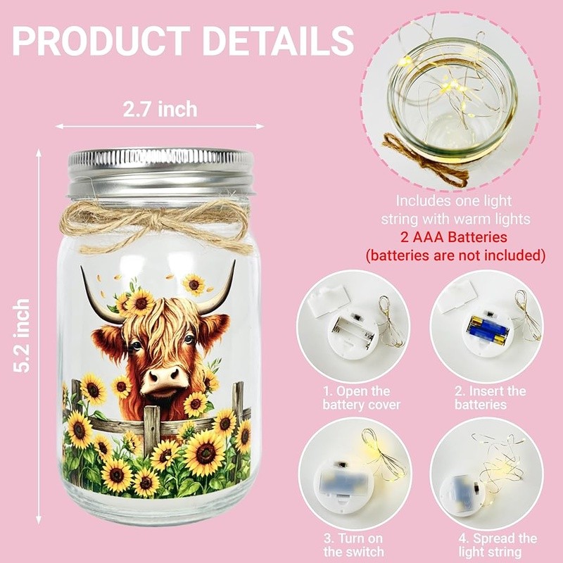 Highland Cow Sunflower Light 2in1 Dual Glow Decor Healing Gift Anxiety Relief US