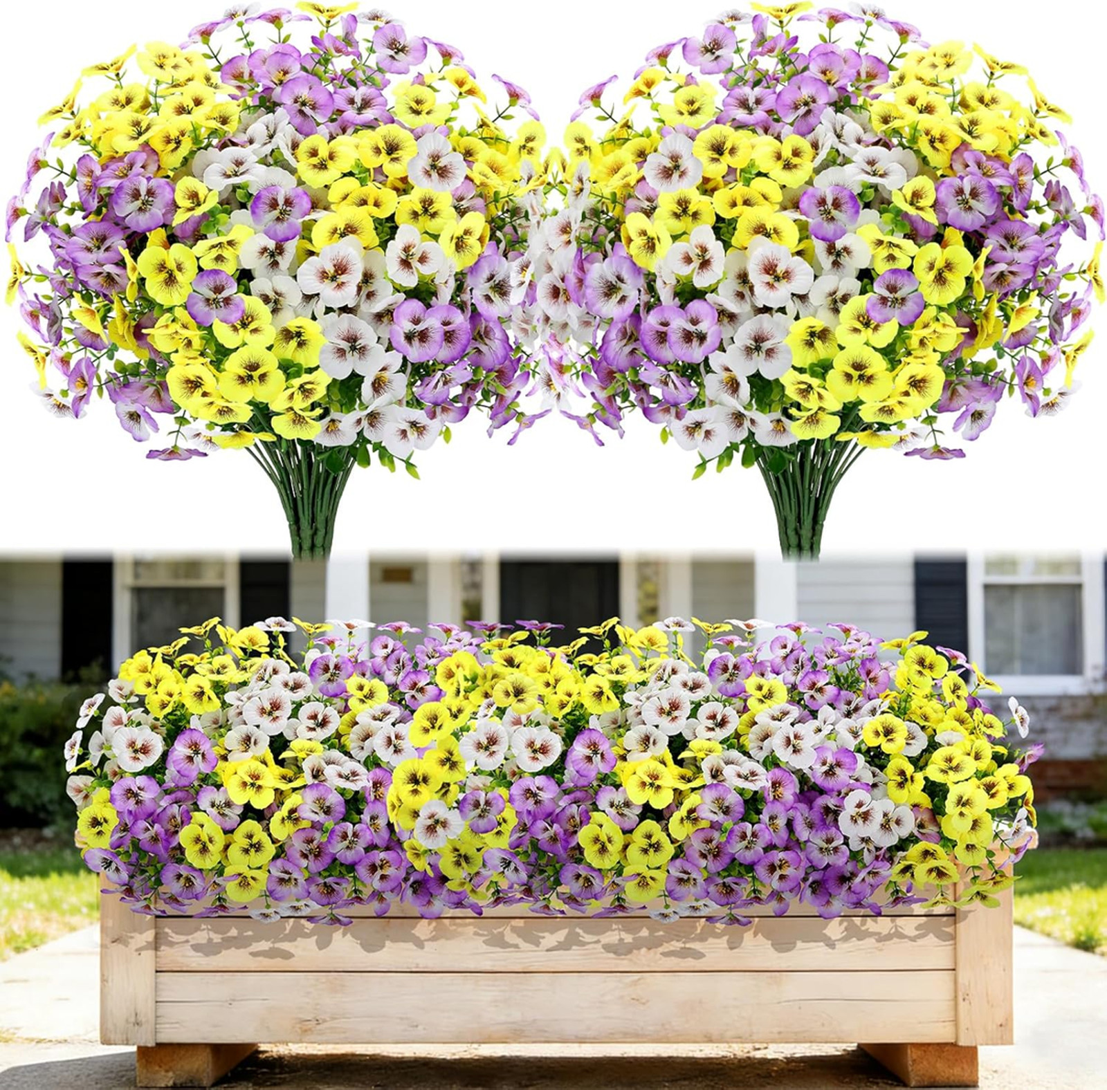 Artificial Flowers Pansies with Eucalyptus UV Resistant Fake Plants for Indoor