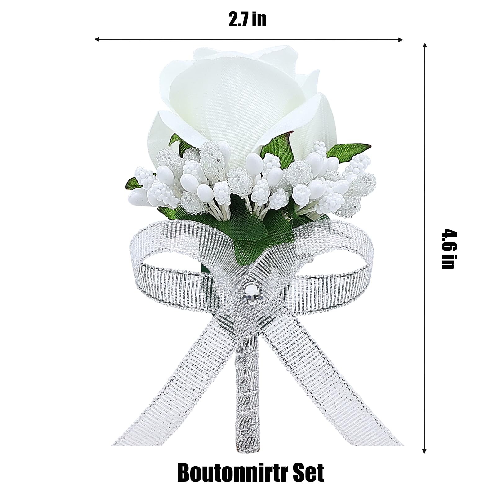 2Pcs White Boutonniere for Men, Groom and Groomsmen Best Man Artificial Rose …