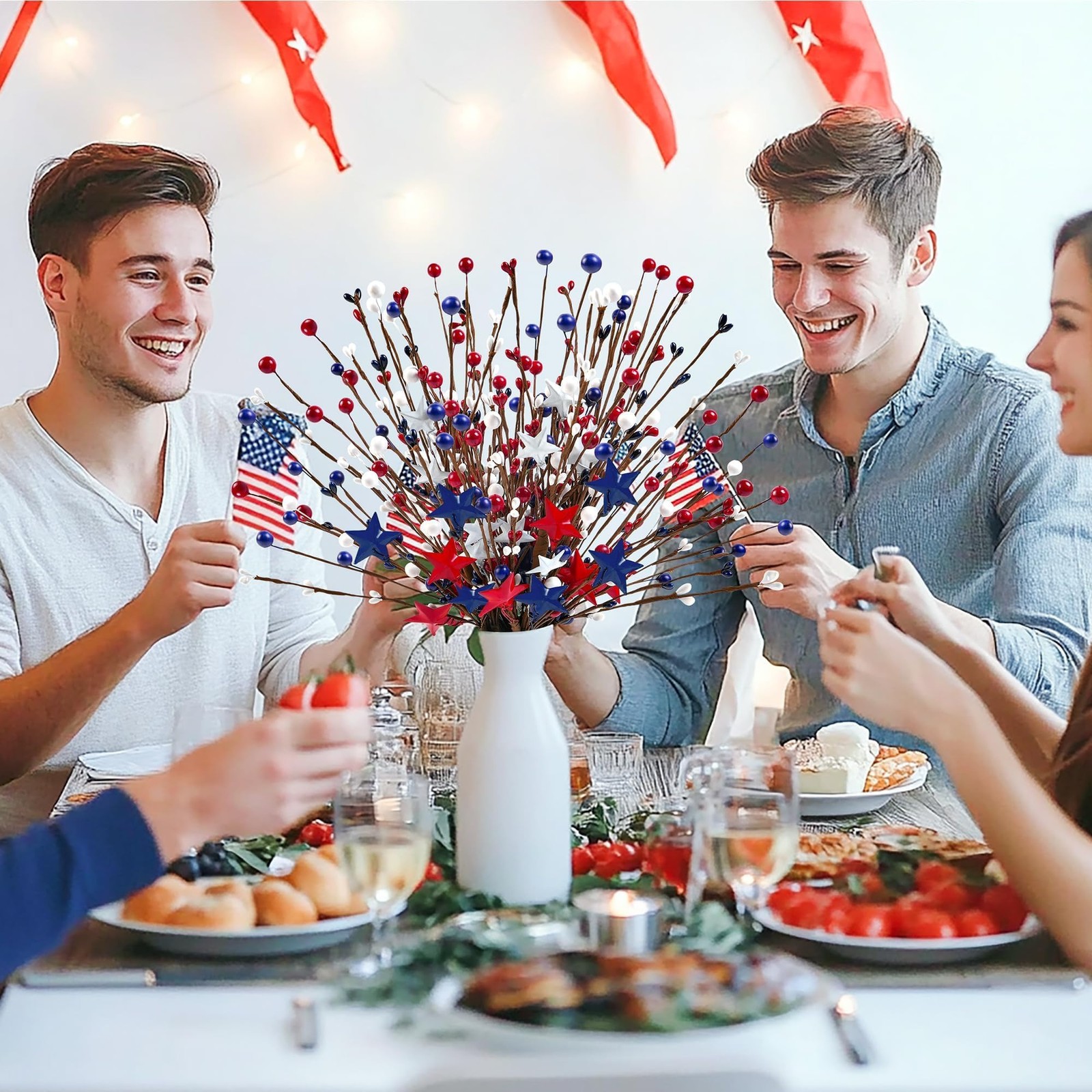 Childom 6 Pcs Red White and Blue Flowers Artificial for 4th of July Decoratio…