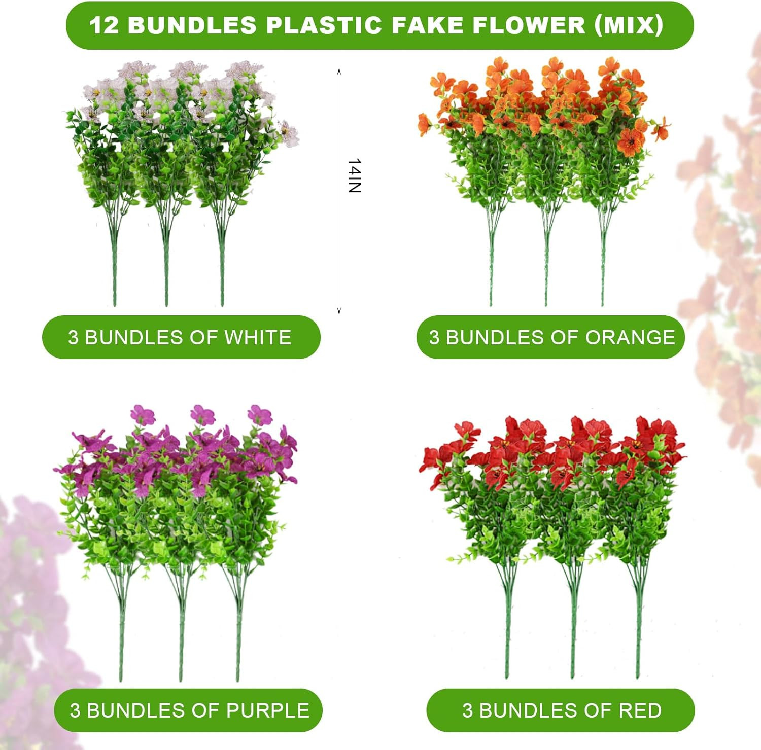 12 Bundles Artificial Flowers,Faux Plants for Spring Summer Decoration, UV Resis