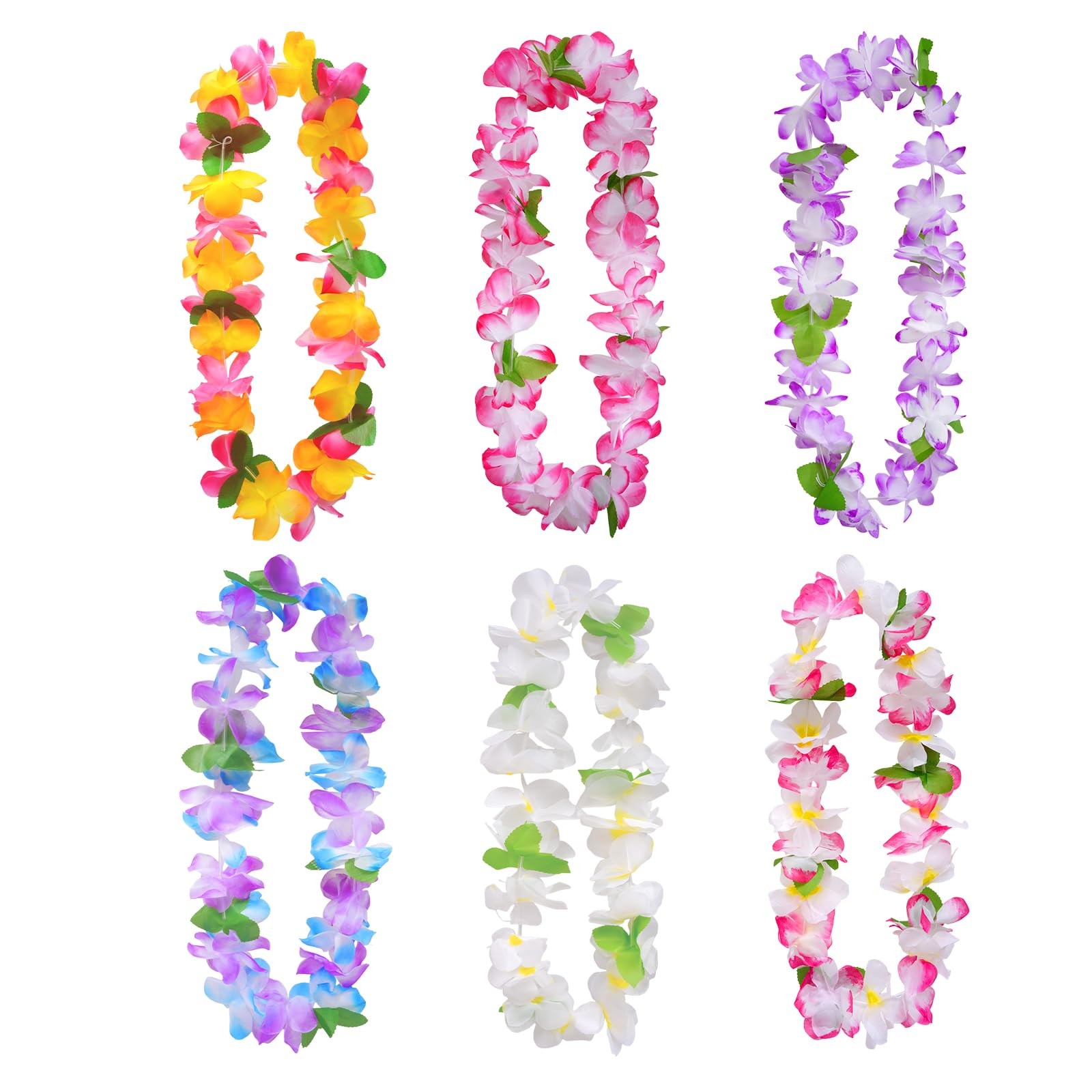 6pcs Hawaiian Leis Bulk, Artificial Flower Lei Decorations, Multicolor Leis f…