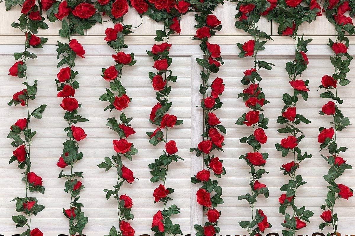 Artificial Rose Vine Flowers Garland Red 16FT 2 Pack Indoor Outdoor Decor