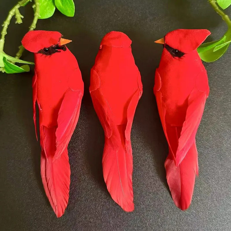 3 Pcs Artificial Red Feather Bird,Modern Jungle Garden Home…