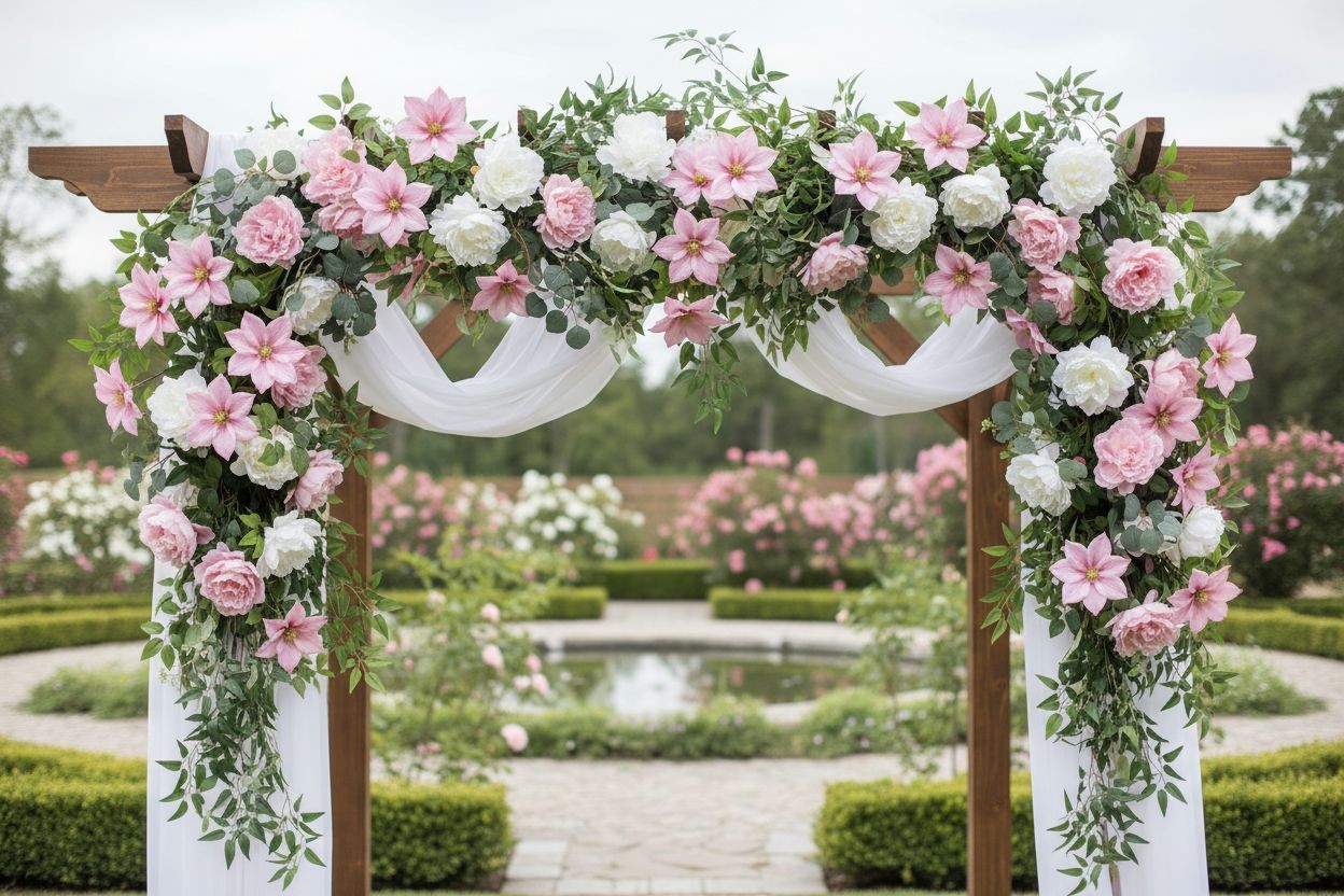 Light Pink Clematis Stem Faux Flower Spray 28 Inch Artificial Floral Stem Cottag