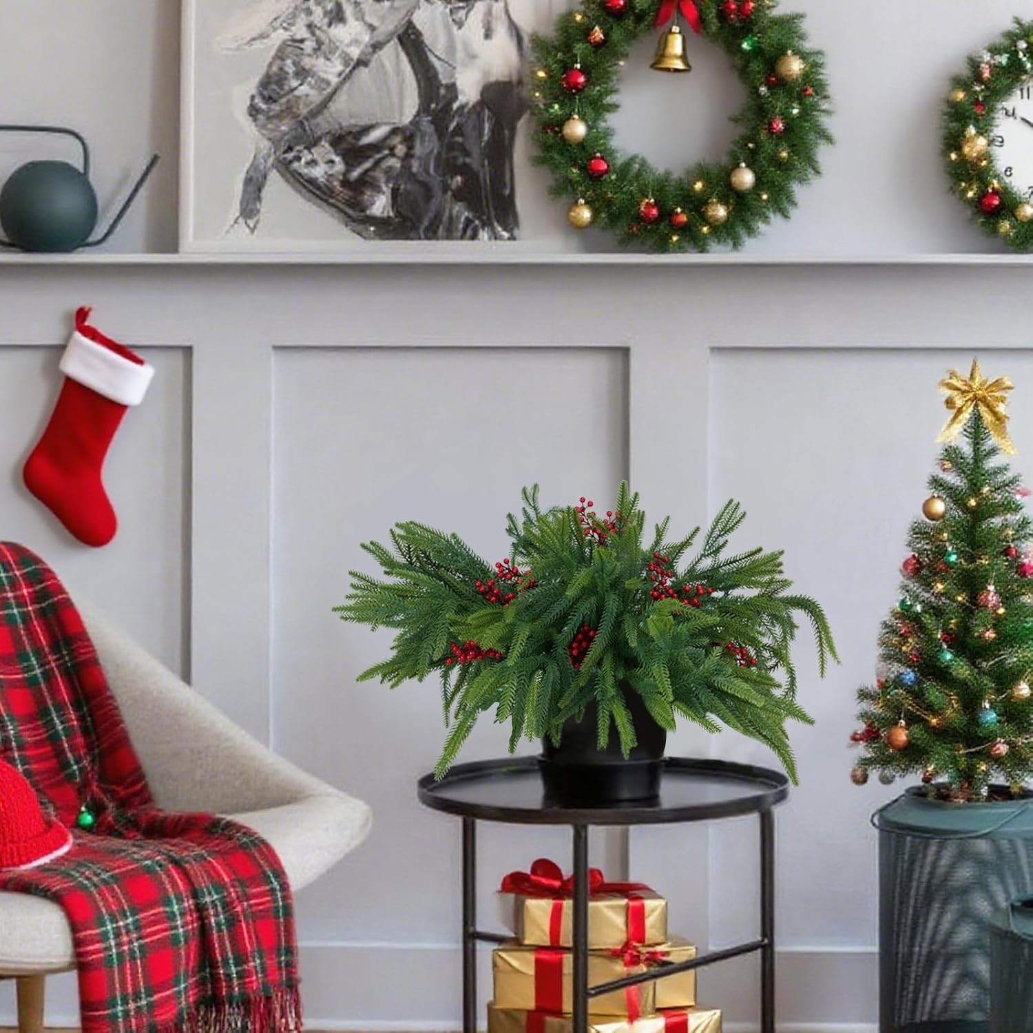 Realistic Christmas Pine Stems with Berries