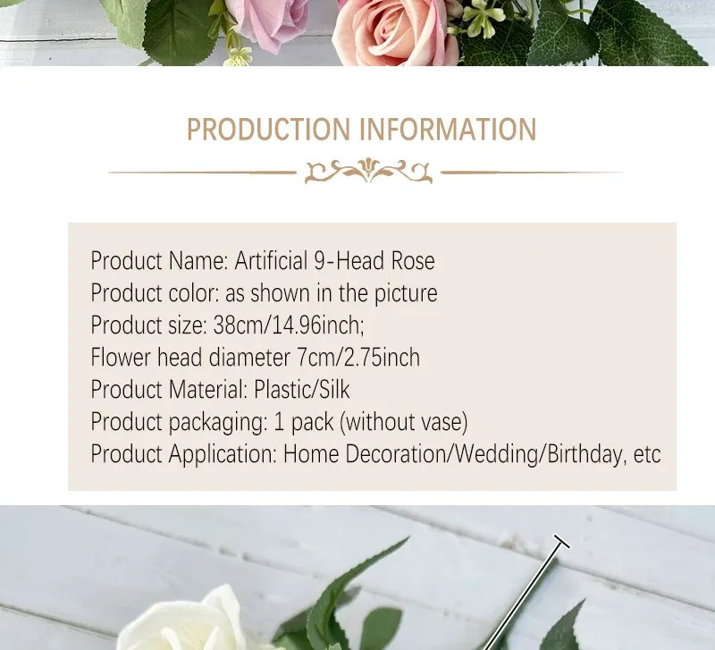9 Heads silk Rose Artificial Flower Bouquet Home Table Vase Deco Floral
