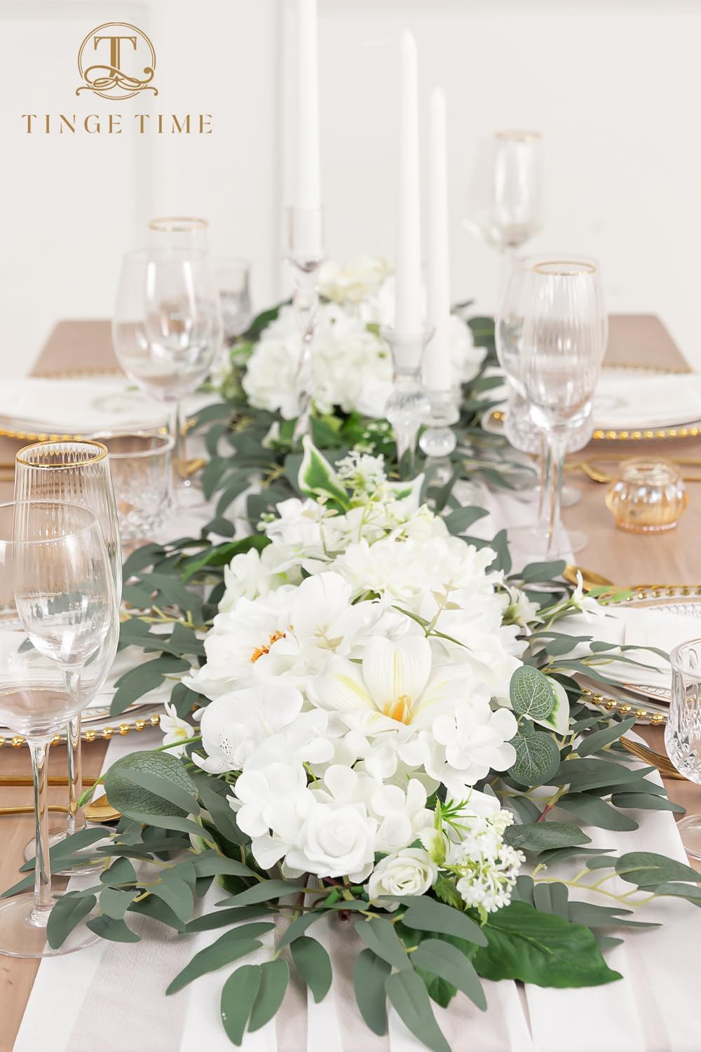 2 PCS Ivory White Eucalyptus & Rose Garlands for Wedding & Home Decor