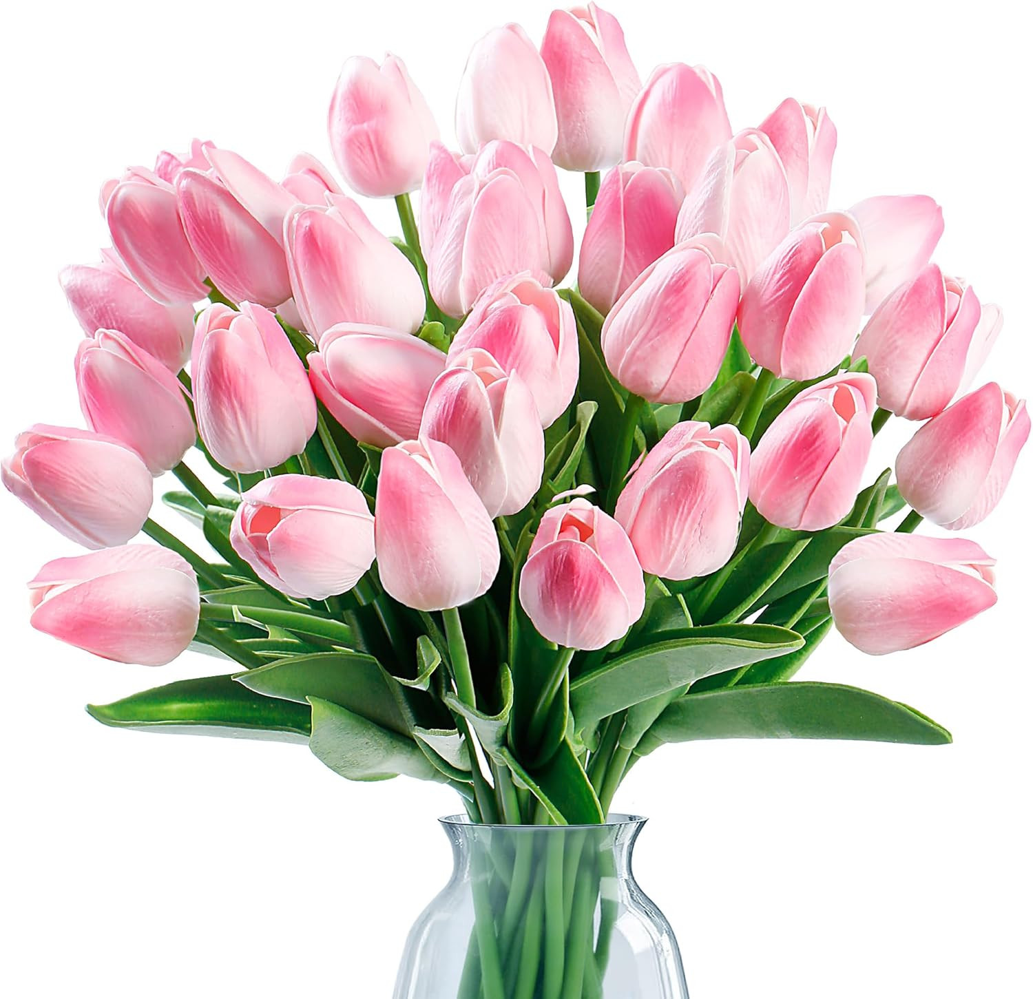 30 Pcs Fake Tulips Artificial Flowers Real Touch PU Faux Flowers Tulip Stems for