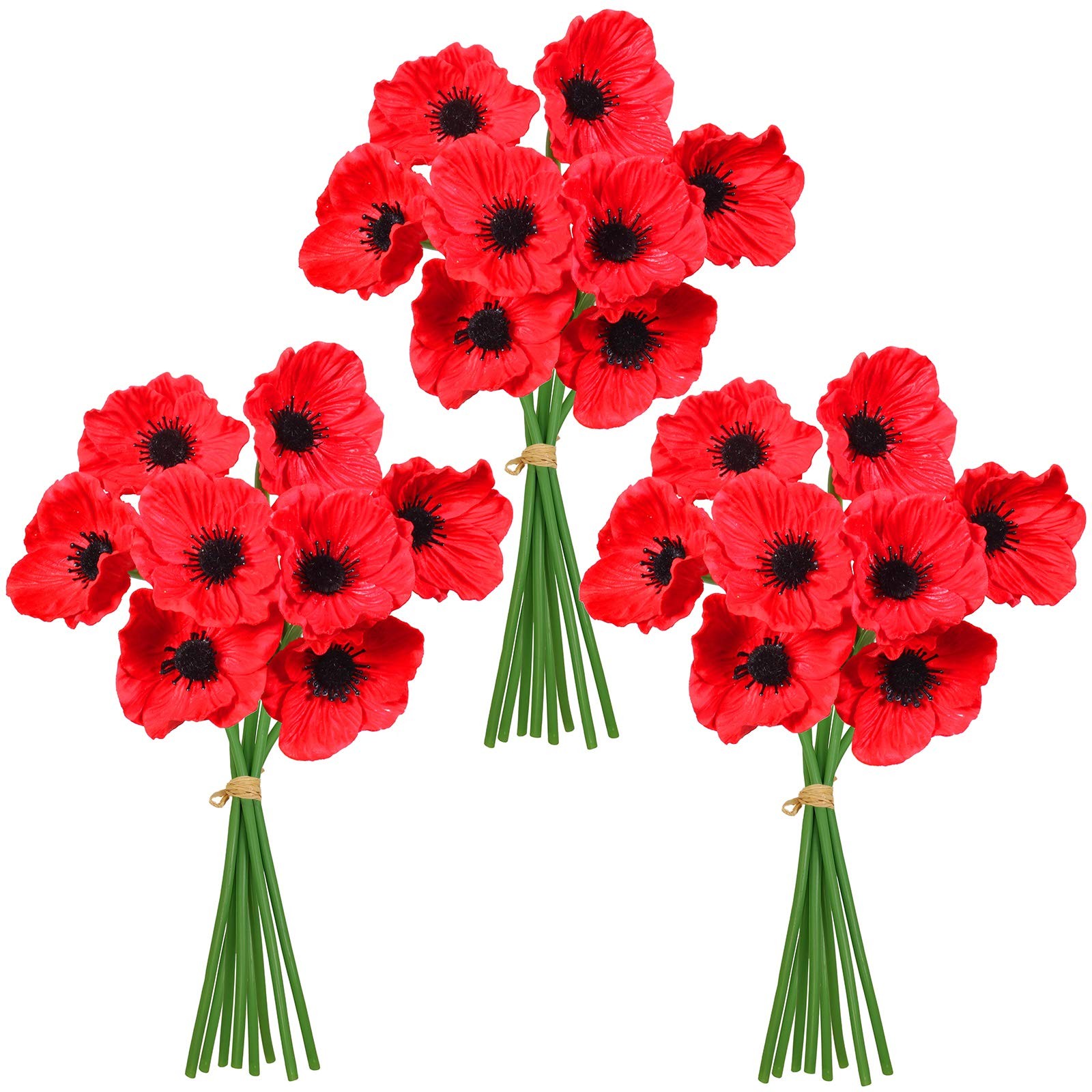 24 Pcs Artificial Red Flower Stems Pu Real Touch Flower Fake Flowers In Red With
