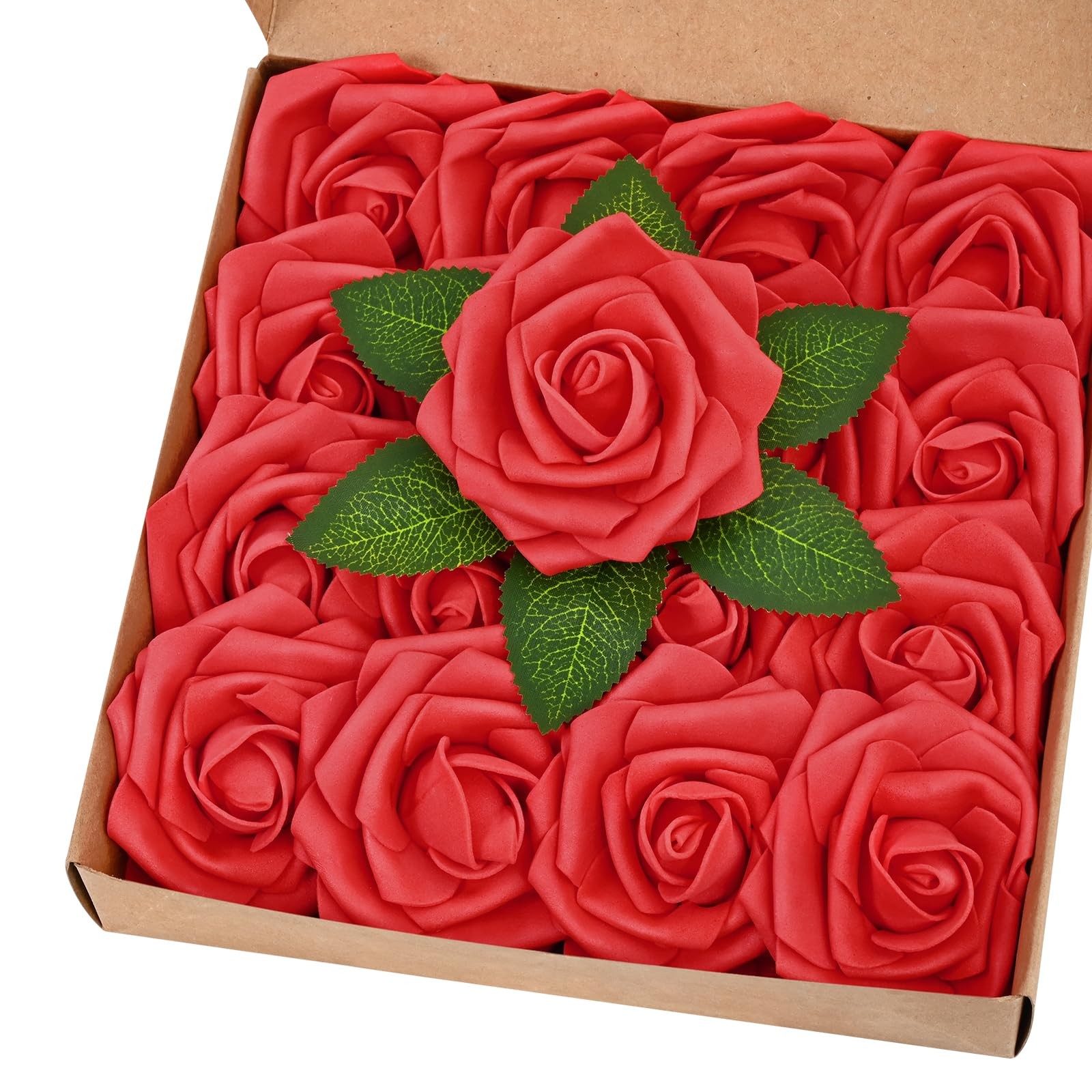 16Pcs Artificial Foam Roses, Red Boxed Flowers for DIY Weddings & Events
