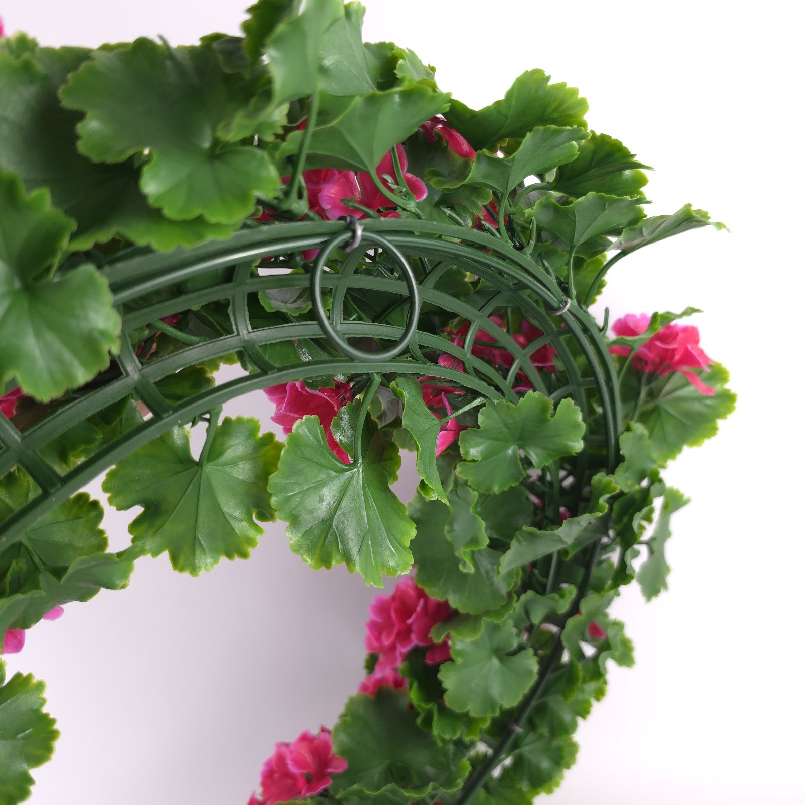 Wicker Park 24″ Indoor/Outdoor Faux Floral Pink Geranium Spring Wreath