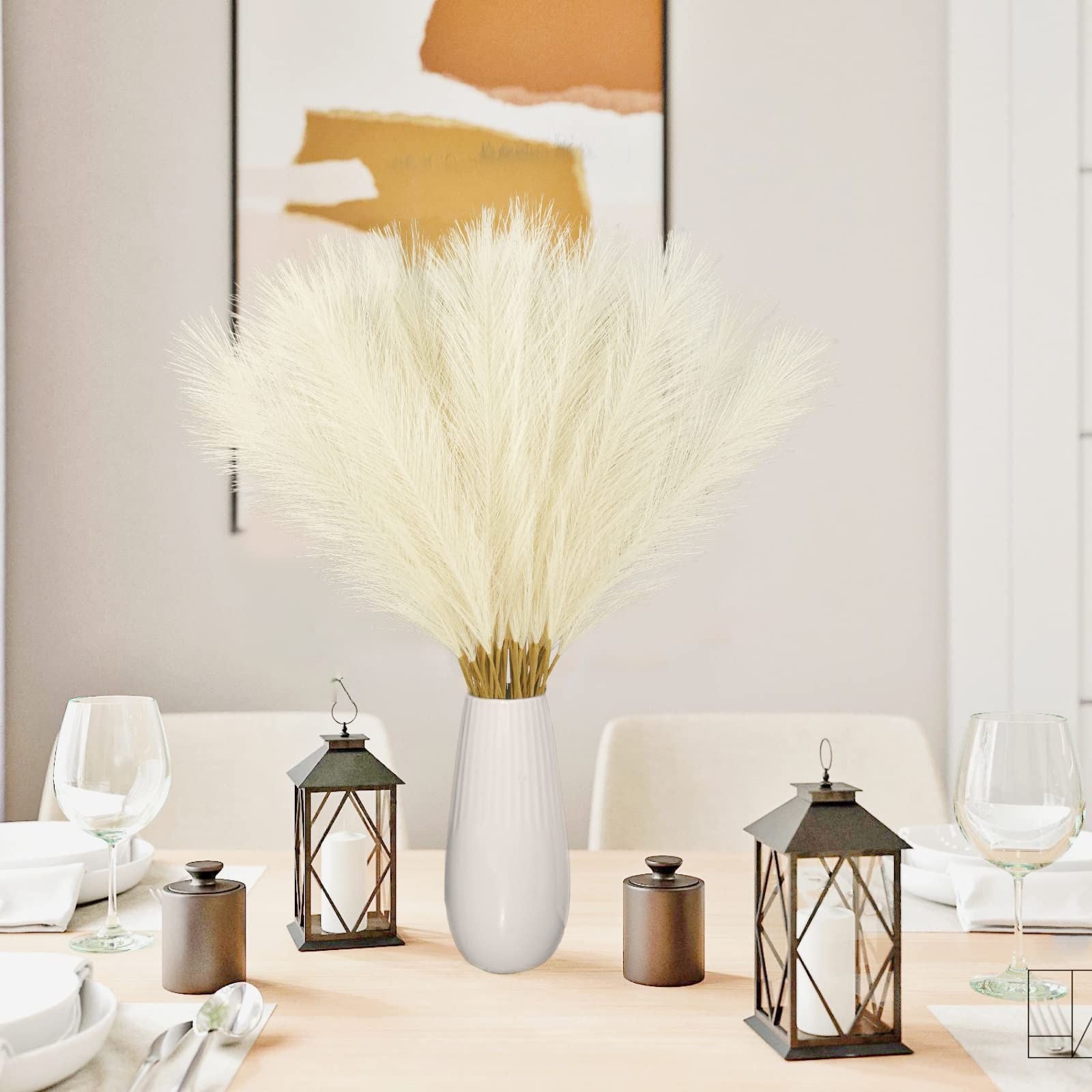 50PCS Faux Pampas Grass, 21.6″ Short Artificial Pompous Grass Floral Fake Pom…