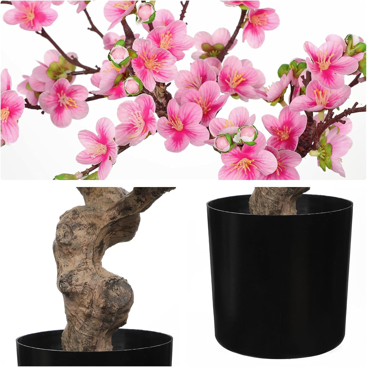 Realistic Faux Cherry Blossom Arrangement with Vase – 17.3″ Pink Silk Flowers