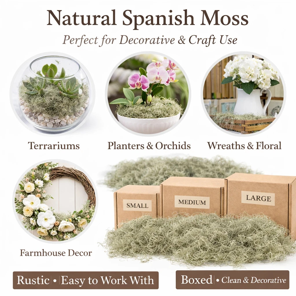 Natural Spanish Moss – Decorative Craft Moss for Planters, Terrariums & Wreaths