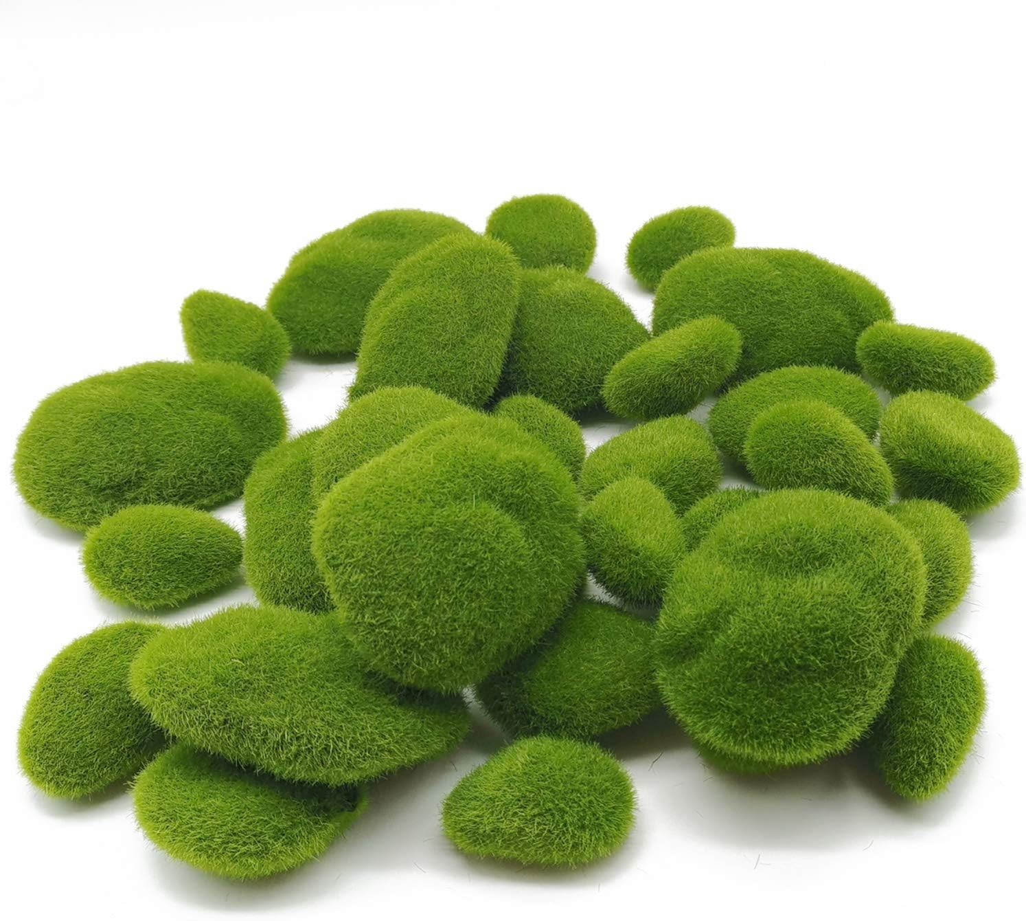 Versatile 30 PCS Green Moss Rocks – Ideal for Fairy Gardens & Indoor Decor