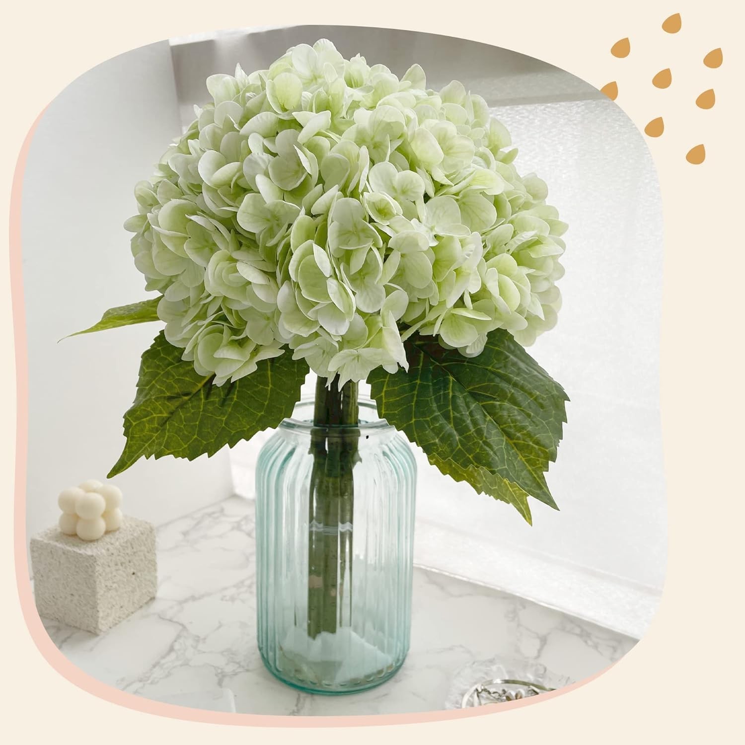 21In Light Green Artificial Hydrangea Flowers 5 Pcs Real Touch 3D Print Latex…